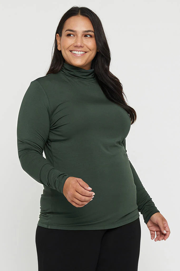 Eco-Friendly Bamboo Roll Neck Top for Women - Soft & Breathable Forest Green T-Shirt | Perfect for Yoga, Casual Wear & Sustainable Fashion
