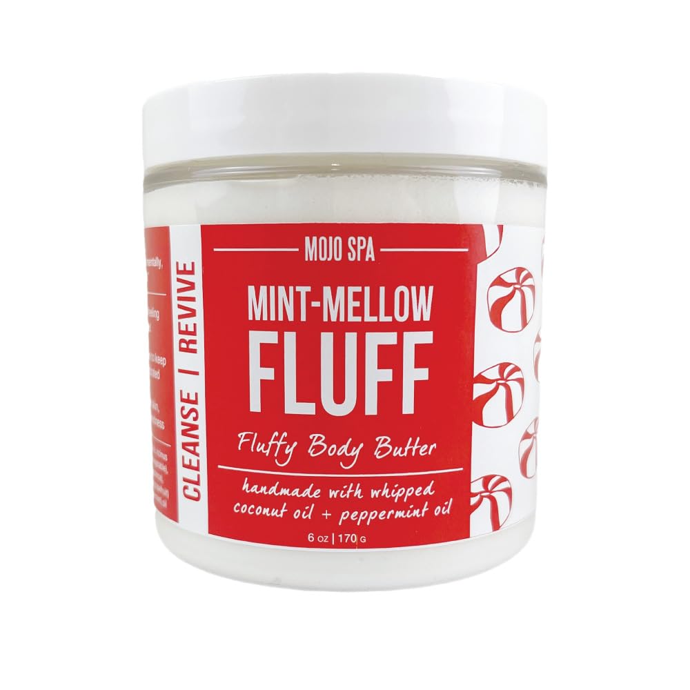 Mojo Spa Mint Mellow Fluff Large Gift Set - 3 Natural Handmade Bath & Body Products: Exfoliating Face & Body Scrub, Nourishing Body Butter, Cleansing Soap Bar | Perfect for Relaxation, Self-Care & Spa Gifts