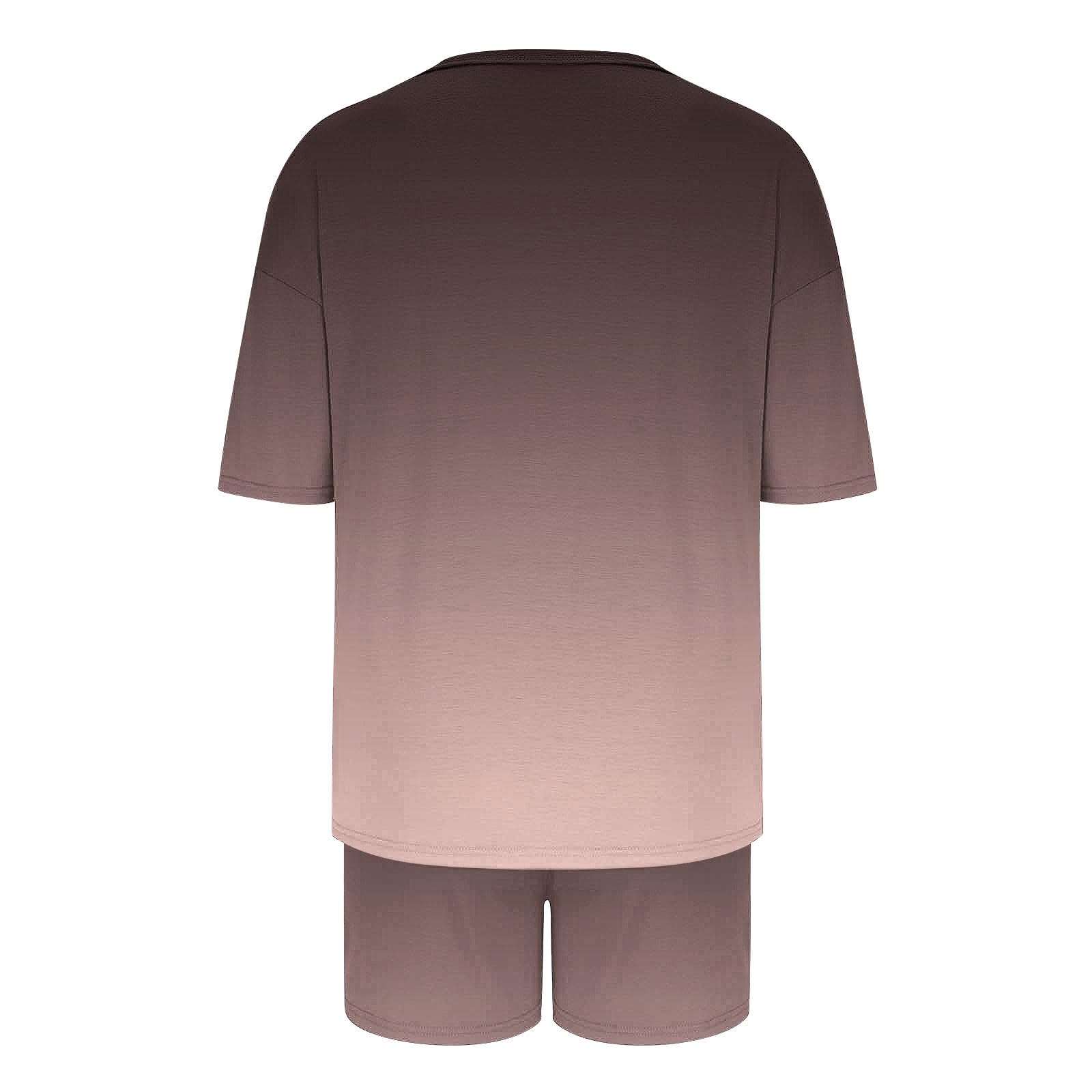 Women's Summer Gradient Short Sleeve Shirt & Pocket Shorts Pajama Set - Comfortable Two-Piece Lounge Wear for Home, Sleep & Relaxation