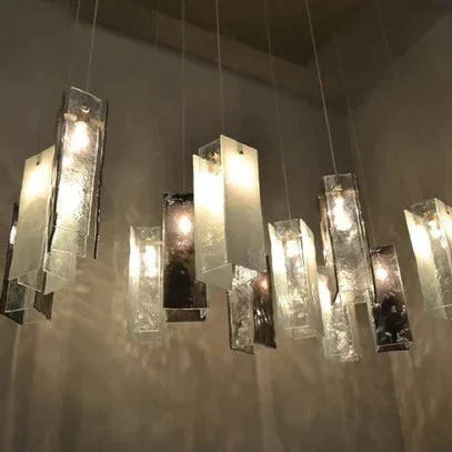 1/25/60/84 Light Colorful Rectangle Cluster Glass Tile Pendant Chandelier - Modern Art Design for Dining Room, Living Room & Bedroom Lighting