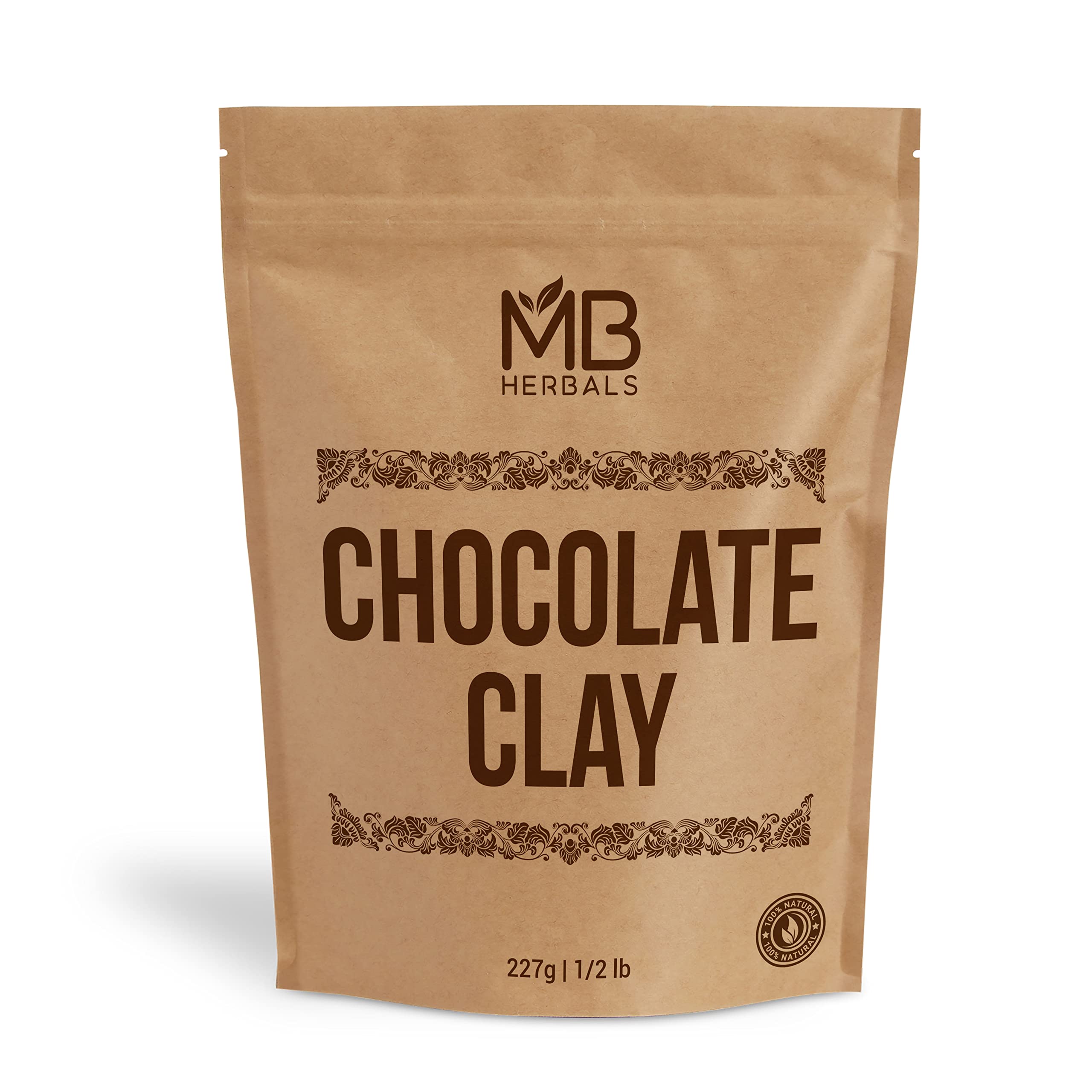 MB Herbals Chocolate Clay Powder 227G (8oz) | Organic Dark Rhassoul Clay with Cocoa Powder | Natural Face Mask & Hair Treatment | Exfoliating Body Scrub | Vegan Skincare & Haircare | Perfect for Spa Day & Self-Care Routine