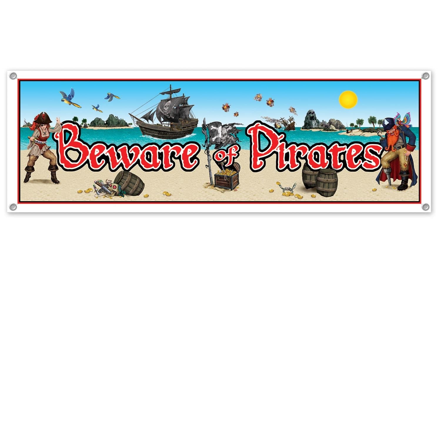 12 Pack Beistle Beware Of Pirates Party Sign Banner - Pirate Themed Decorations for Halloween, Birthday & Themed Parties - Perfect for Home, School & Office Events
