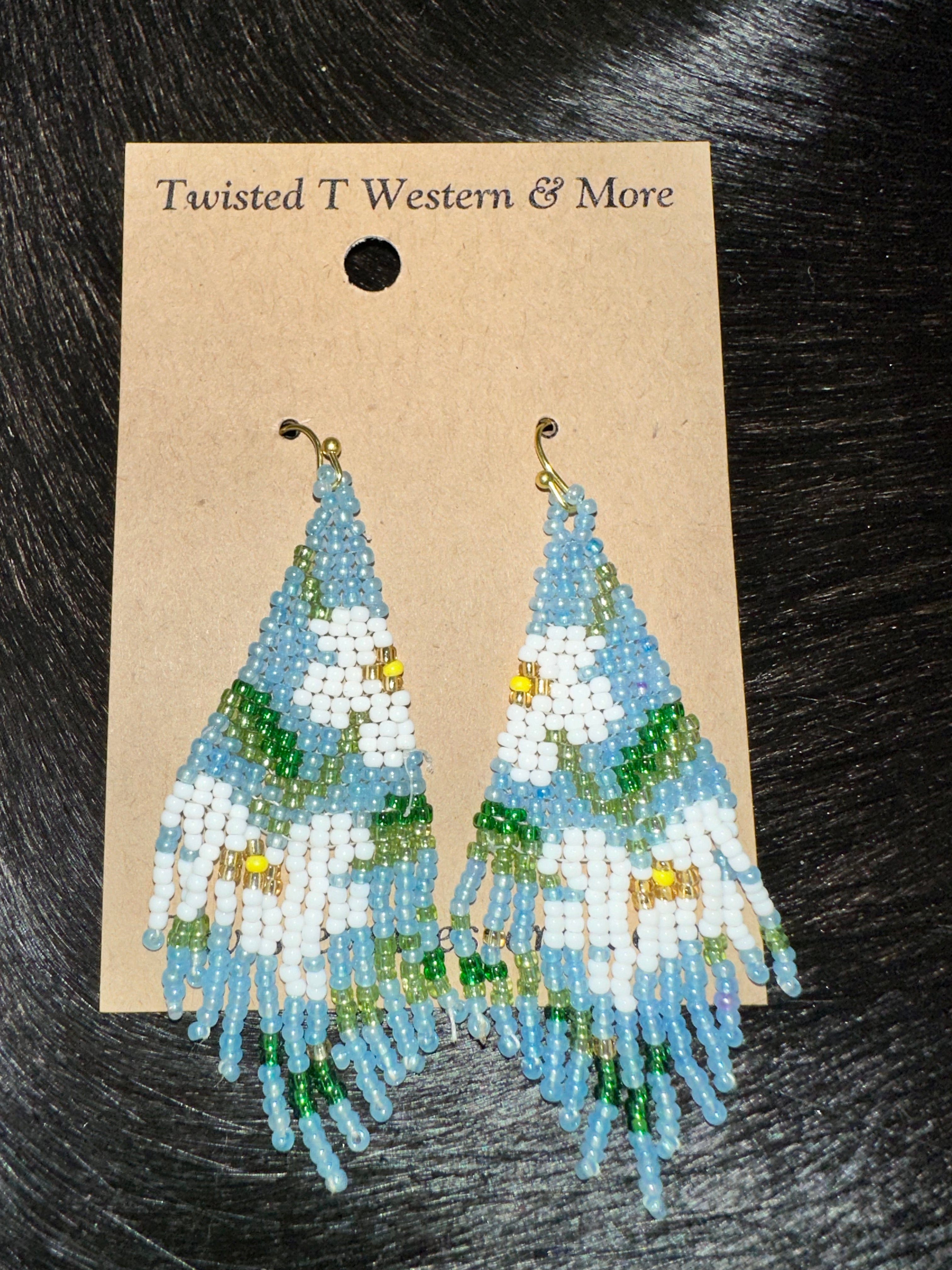 Blue Floral Seed Bead Fringe Earrings for Women - Bohemian Handmade Dangle Earrings - Perfect for Festivals, Weddings & Everyday Wear