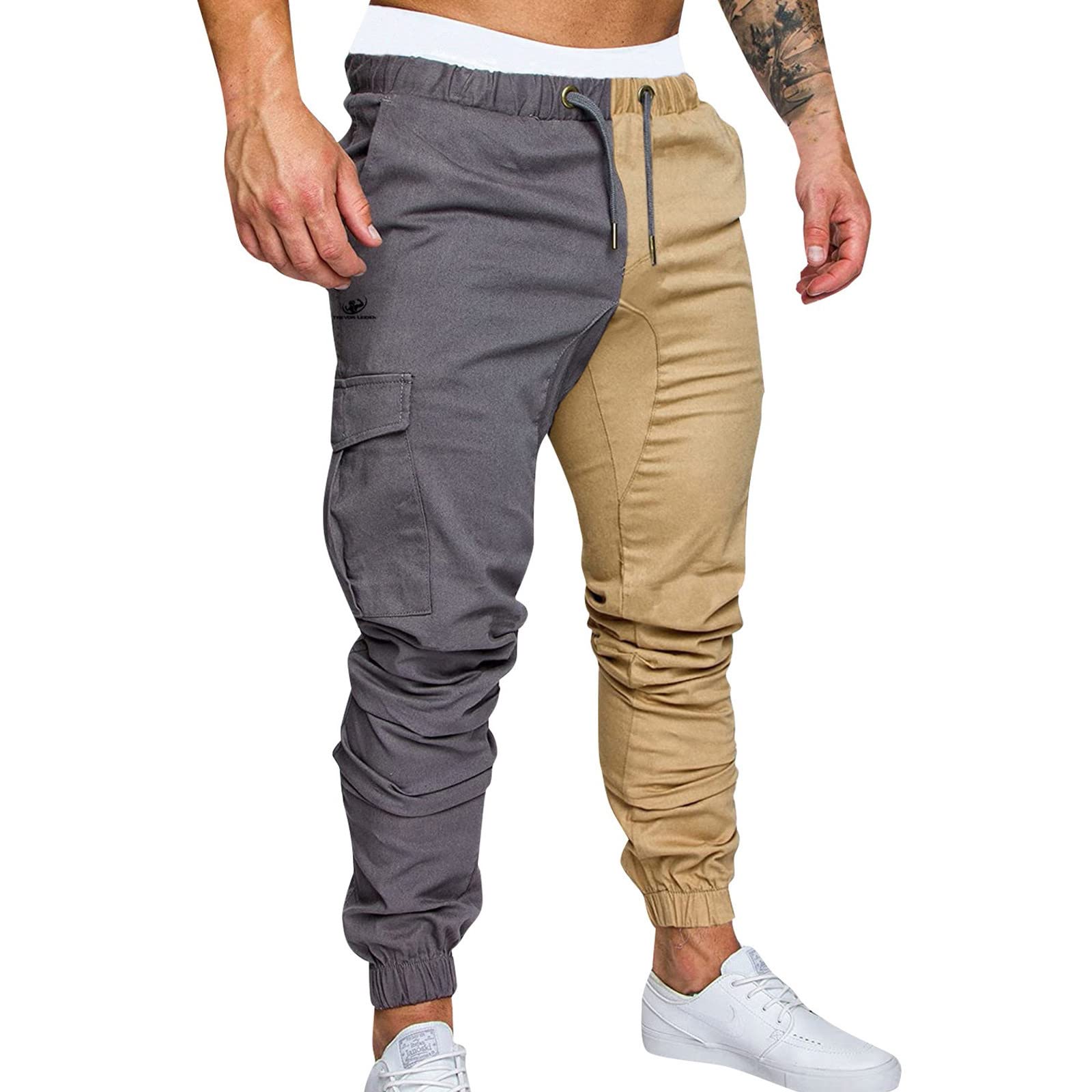 Men's Cotton Casual Elastic Sweatpants - Lightweight Loose Jogging Pants with Patchwork Design & Fashion Band | Perfect for Workout, Lounge & Everyday Wear