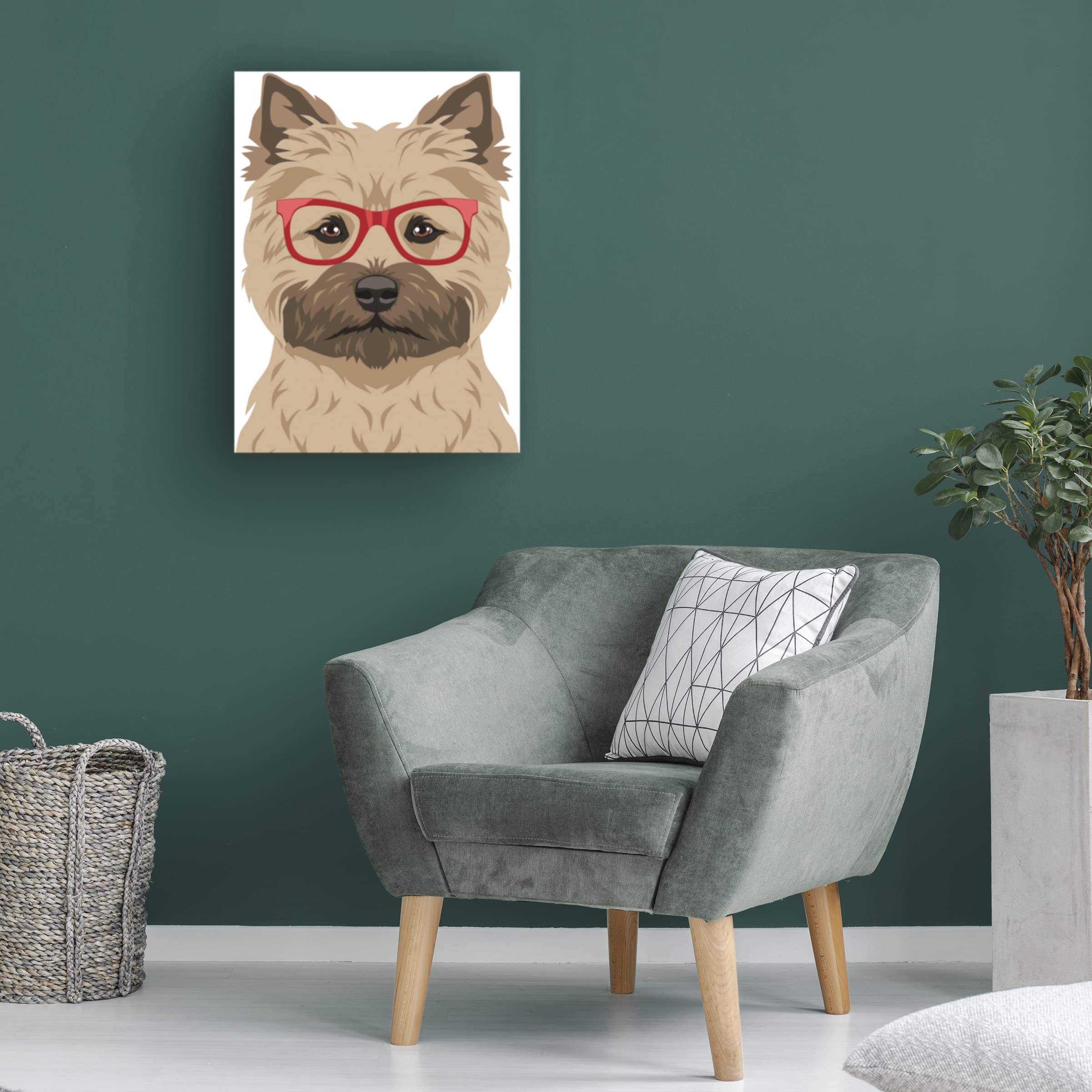 Furbaby Affiliates 'Cairn Terrier Wearing Hipster Glasses' Canvas Wall Art - Modern Pet Portrait Decor for Living Room, Bedroom & Office