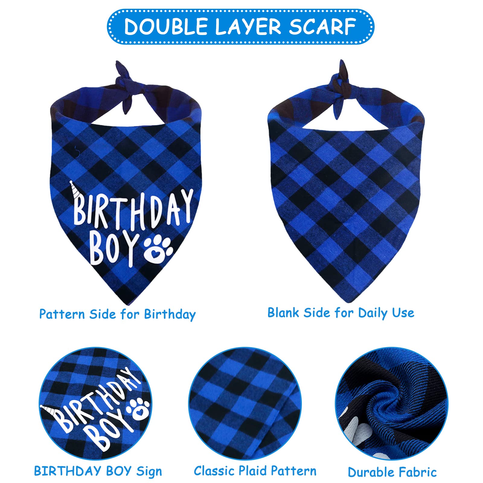 Nepfaivy Dog Birthday Party Decorations Kit - Reversible Bandana, Birthday Hat, Banner & Numbers for Small Large Dogs & Cats - Perfect for Puppy Birthday Celebrations & Pet Parties