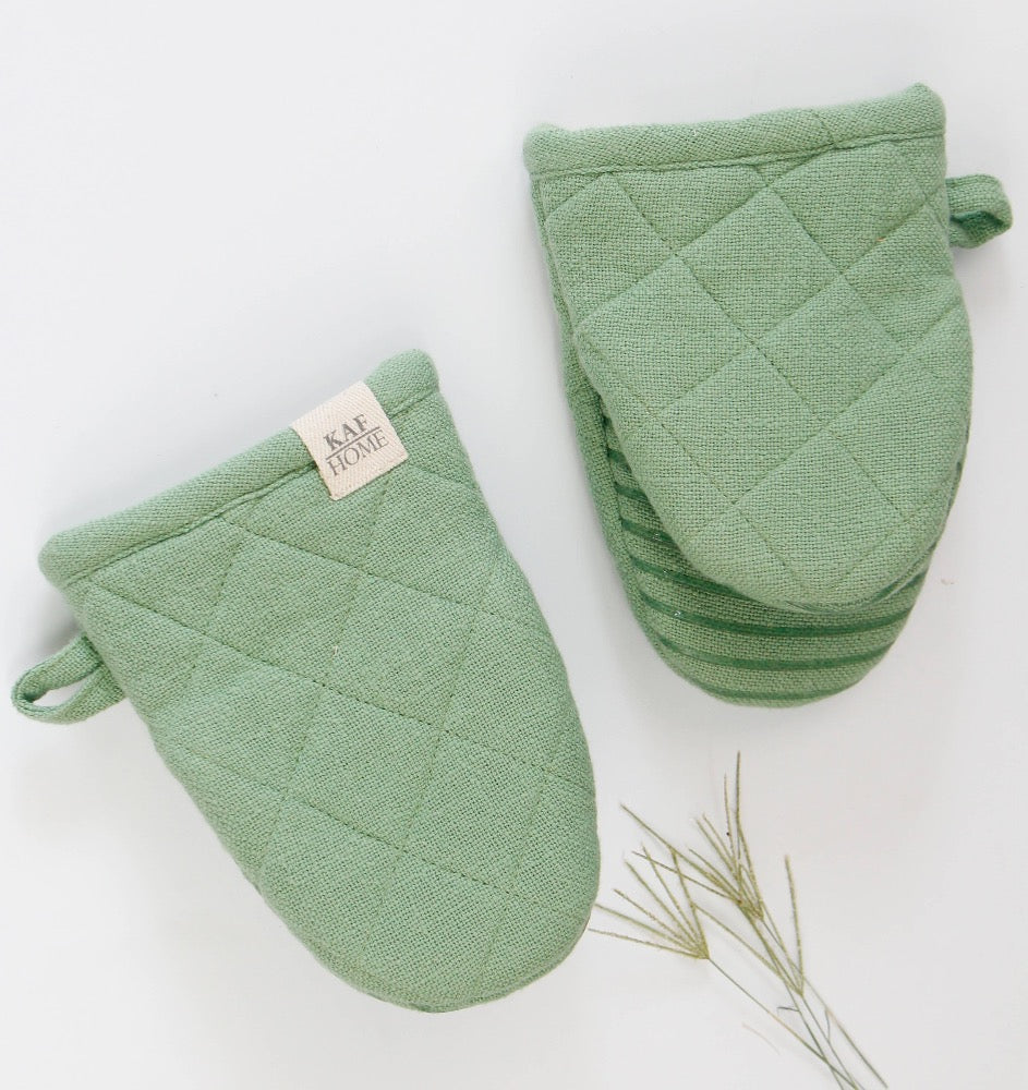 Premium Monaco Cotton & Silicone Oven Mitts Set - Heat Resistant Kitchen Gloves for Baking, Cooking & Grilling - Mini & Standard Size for Safe Food Handling