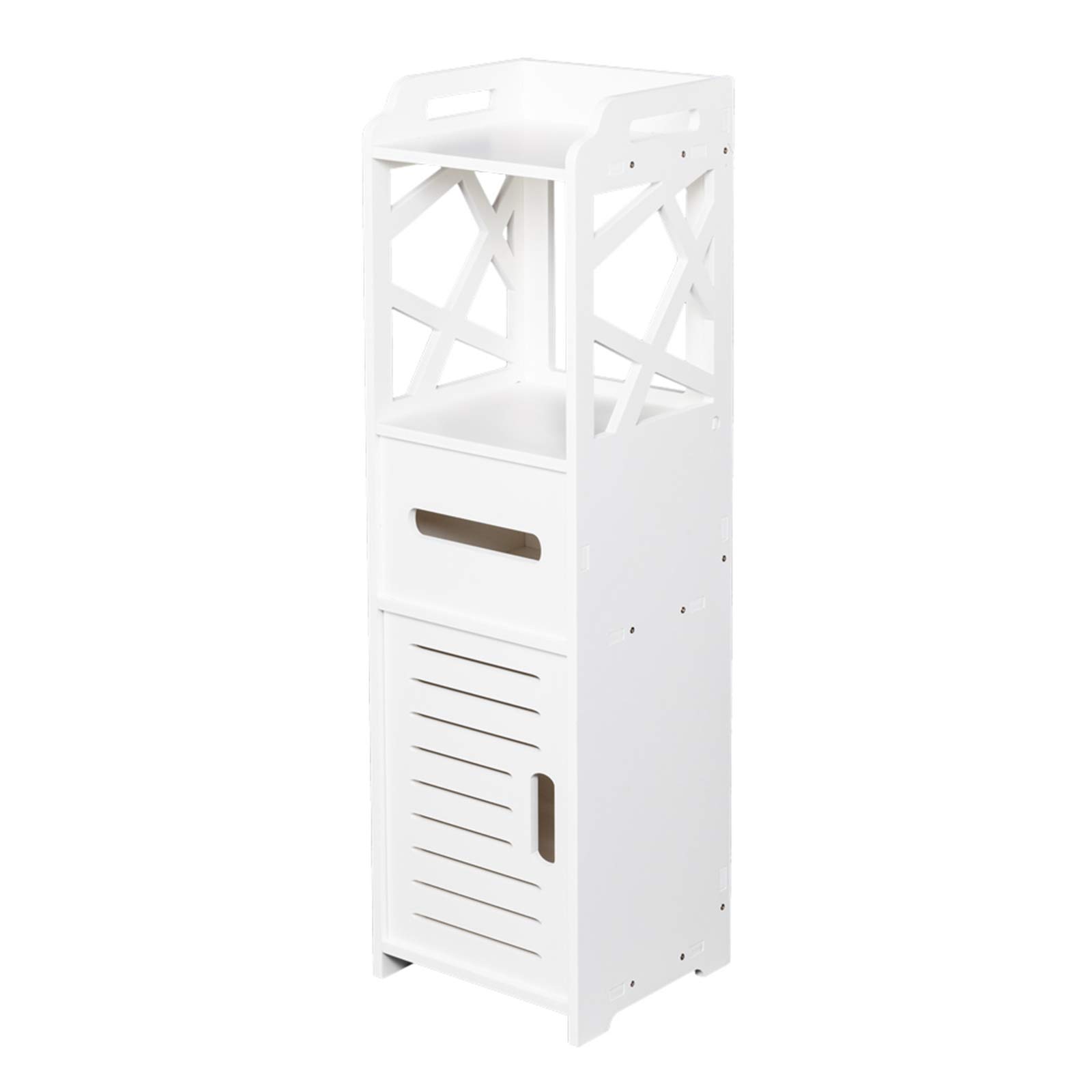 3-Tier Narrow Bathroom Storage Cabinet - Space-Saving Corner Floor Organizer with Toilet Paper Holder, White (Type A) | Perfect for Small Bathrooms, Apartments & RV Living