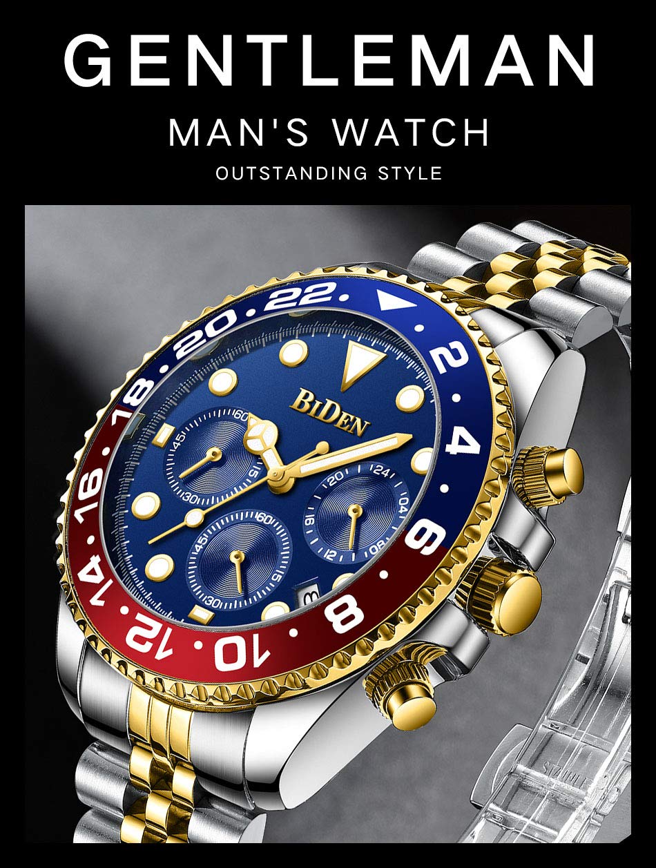 FANMIS Men's Luxury Wrist Watch - Luminous Chronograph Analog Quartz Stainless Steel Waterproof Fashion Watch for Business, Casual & Outdoor Activities