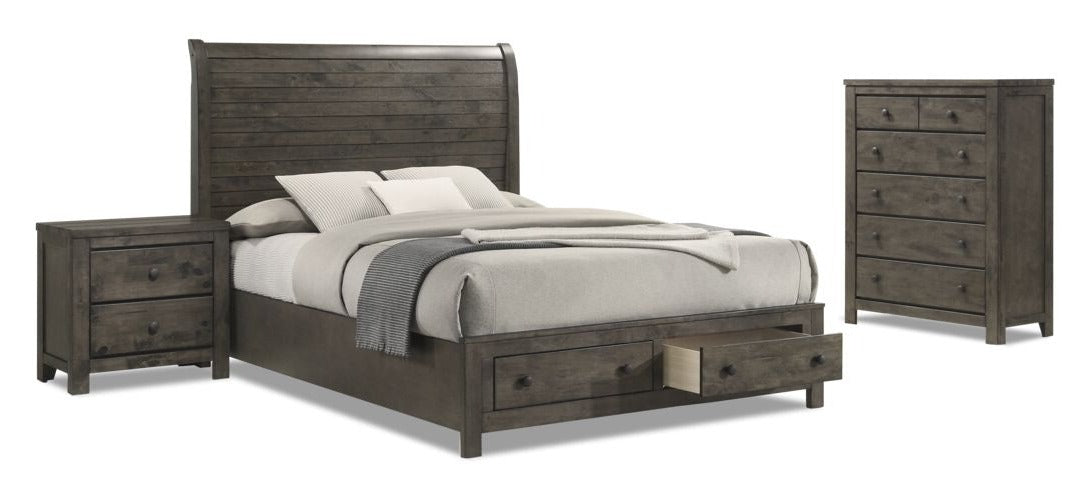 5-Piece King Size Storage Bedroom Set in Grey - Modern Bed Frame, Nightstands & Dresser for Spacious Master Bedrooms