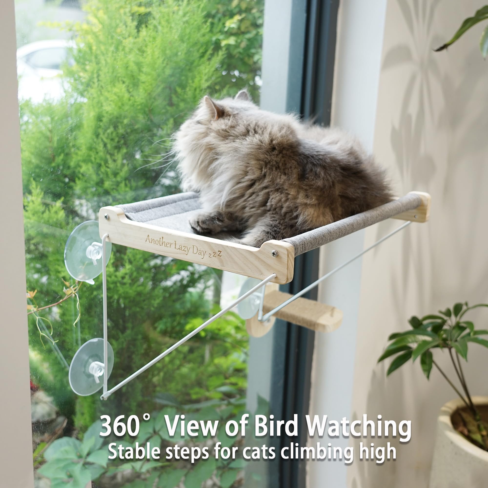 PETKARAY Foldable Cat Window Perch & Hammock - Sturdy Window Shelf for Indoor Cats with 2 Stairs - Perfect for Sunny Windows, Cat Lounging & Bird Watching