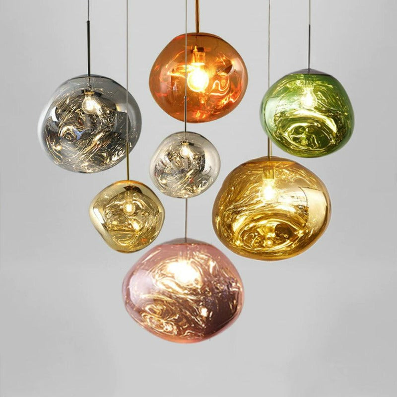 Vibrant Warped Pendant Lights - Modern Handmade Glass Ceiling Lighting Fixture for Dining Room, Kitchen Island & Bedroom Decor