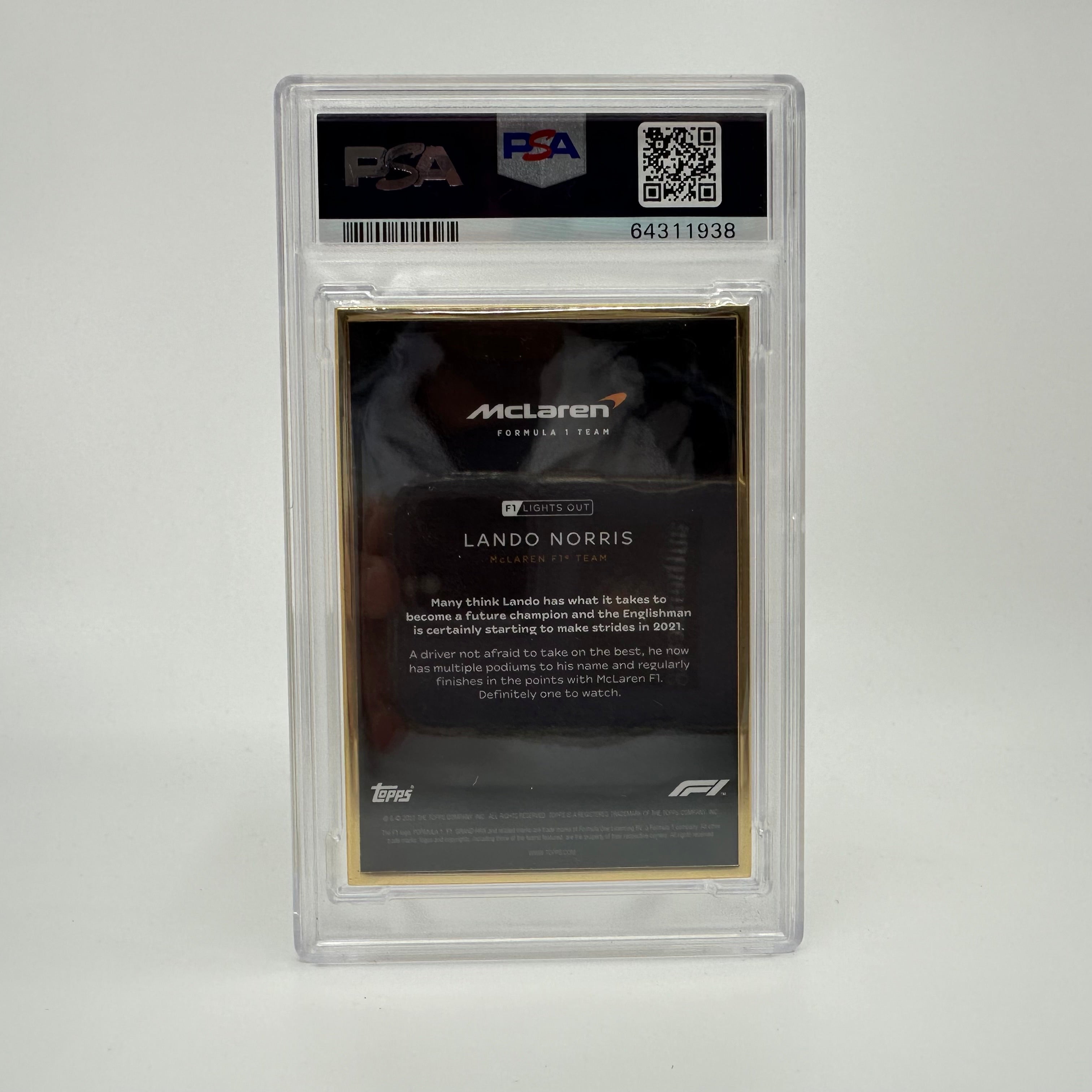 2021 Topps Lights Out Lando Norris PSA 9 1/1 Gold Frame Trading Card - Rare Collectible for Sports Fans & F1 Memorabilia Enthusiasts