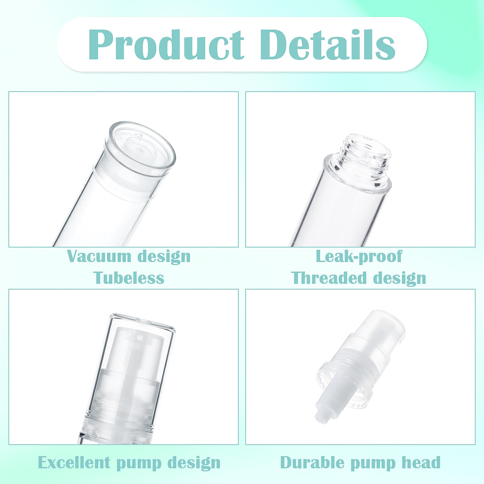 6-Pack Molain Vacuum Lotion Bottles - 5ml/10ml Clear Refillable Airless Pump Containers for Travel, Foundation & Toiletries | Perfect for Cosmetics, Skincare & Mini Beauty Products On-The-Go