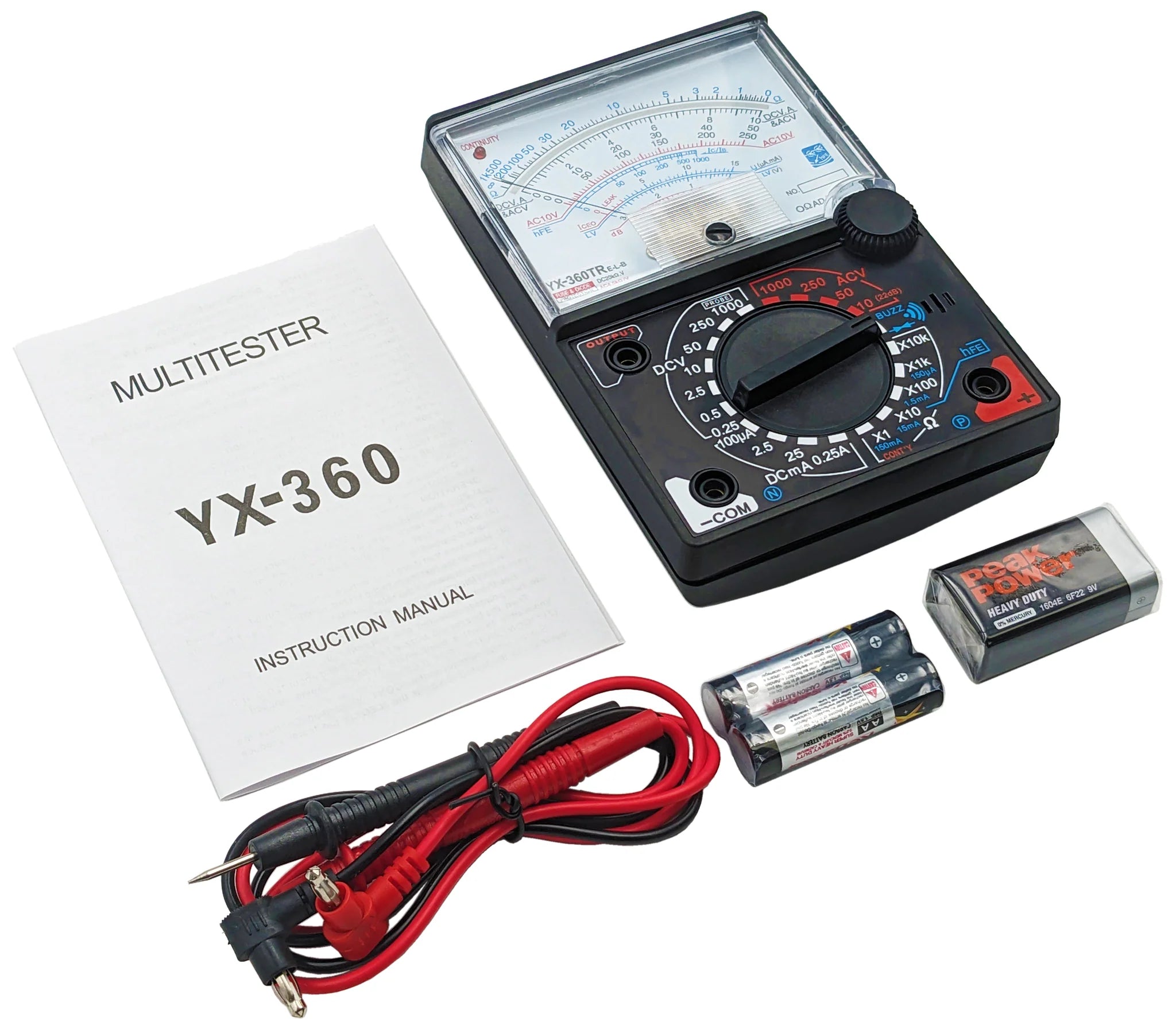 YX 360TRE L B Analog Multimeter with LED Display & Buzzer - Continuity Tester for Electrical Circuits, Includes Test Leads - Perfect for Home DIY, Auto Repair & Electronics Testing