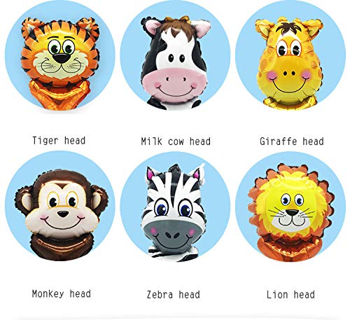 18 Pcs Jungle Safari Animal Balloons - Lion, Monkey, Tiger, Giraffe, Zebra, Cow Balloons for Birthday Party Decorations | Perfect for Kids' Parties, Baby Showers & Themed Events