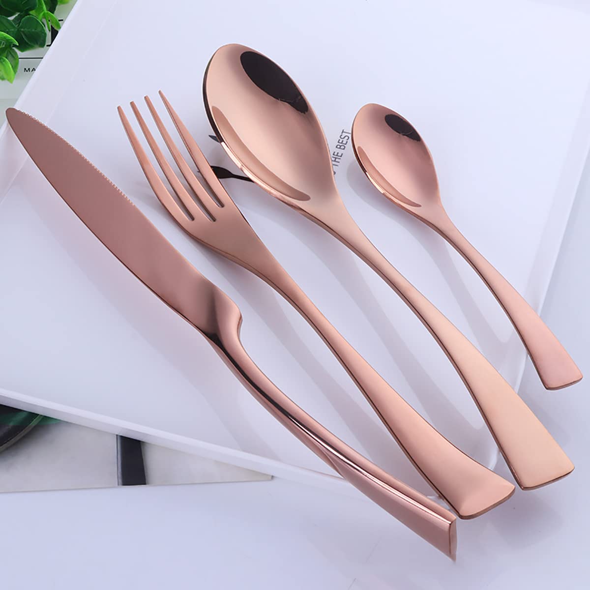 TWEE 32-Piece Stainless Steel Flatware Set - Rose Gold Silverware for 8, Modern Ergonomic Cutlery Set with Knife Fork Spoon - Dishwasher Safe Dinnerware for Home, Restaurant, Wedding & Party - Perfect for Fine Dining, Entertaining Guests & Special Occasions
