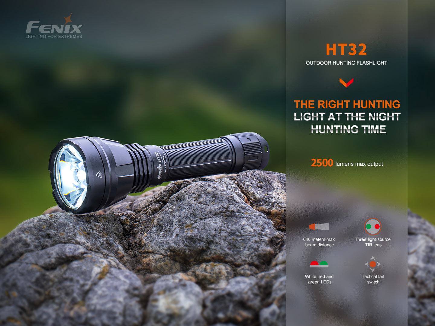 Fenix HT32 Hunting Flashlight with Red & Green Light Modes | High-Power Tactical Flashlight for Hunting, Camping & Outdoor Adventures