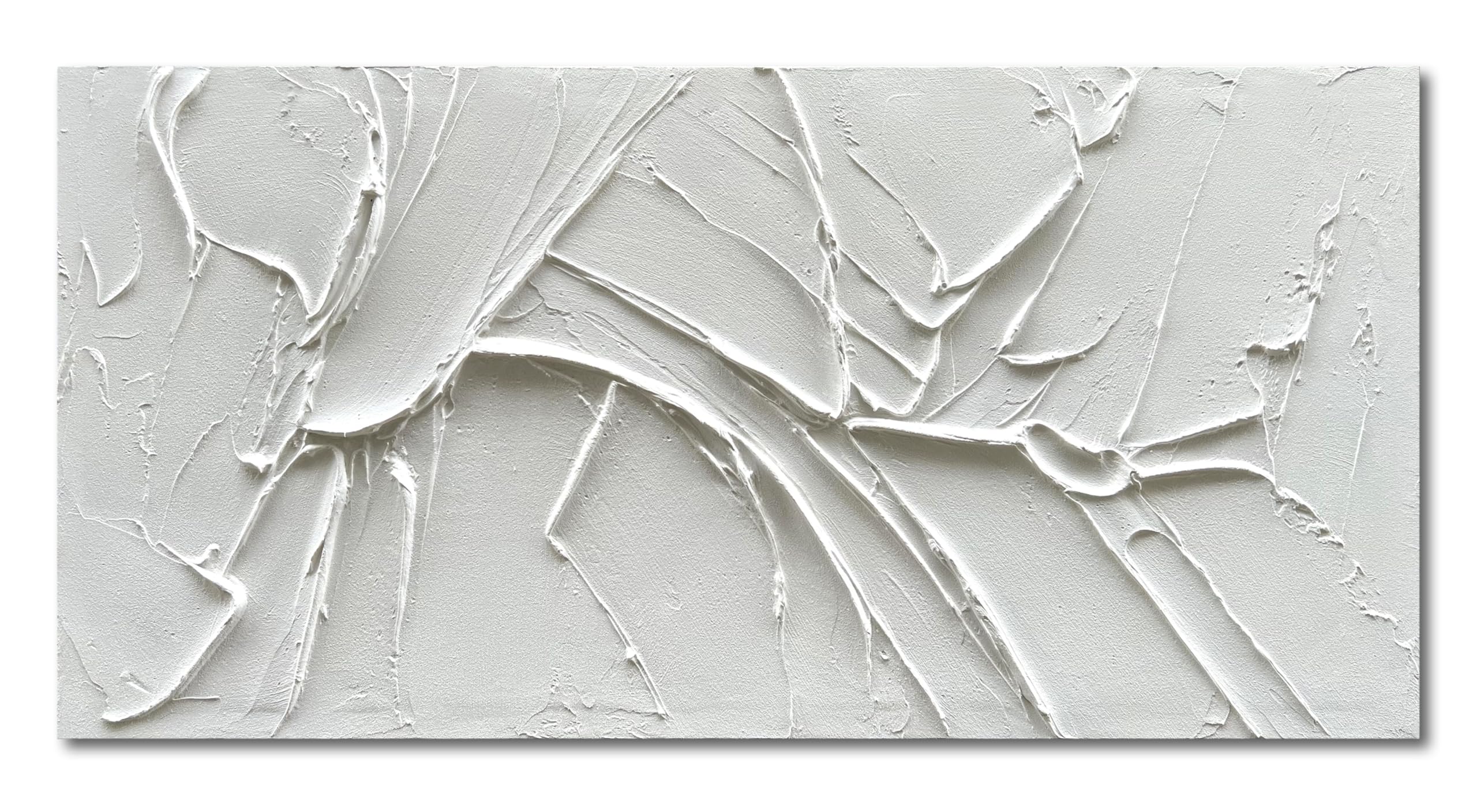 Hand-Painted Thick Texture White Minimalist Oil Painting 24x48 Inches - Contemporary Abstract Canvas Art for Living Room, Bedroom & Office Wall Decor | Modern Home Artwork for Interior Design