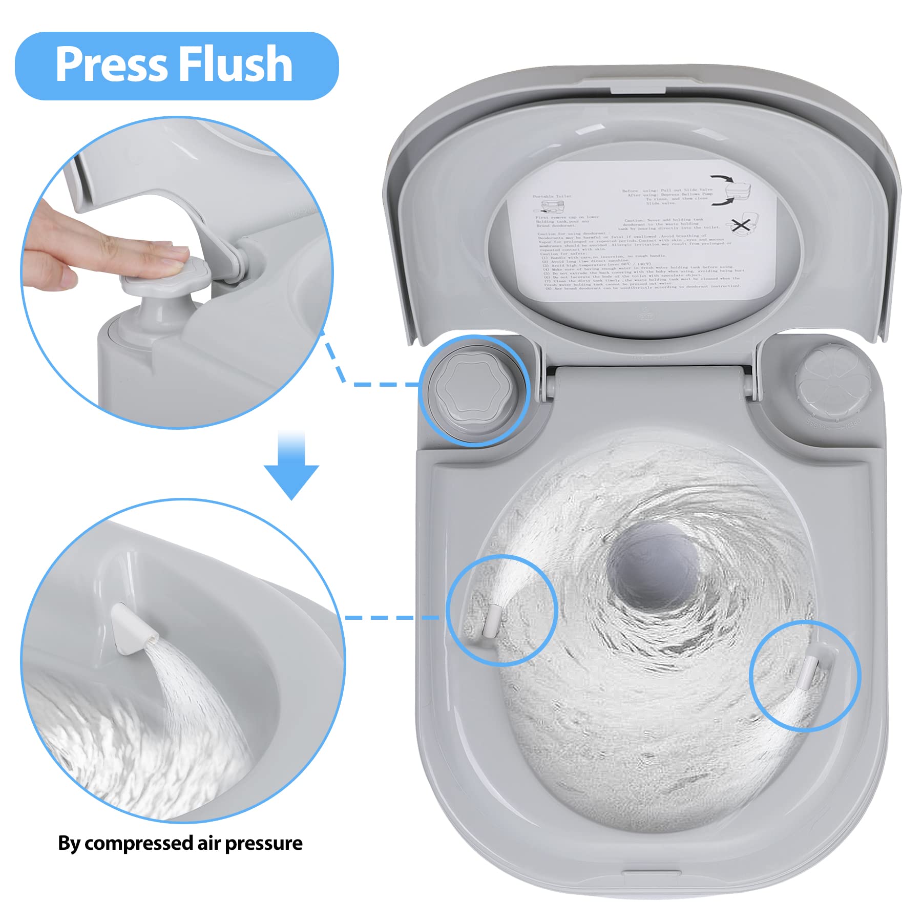 HSM 6.4 Gallon Portable Toilet for Camping, RV, Boating & Fishing - Compact Outdoor Commode with Leak-Proof Seal, Travel Bag & Sprinkling Bottle - Perfect for Road Trips, Camping Adventures & Marine Use