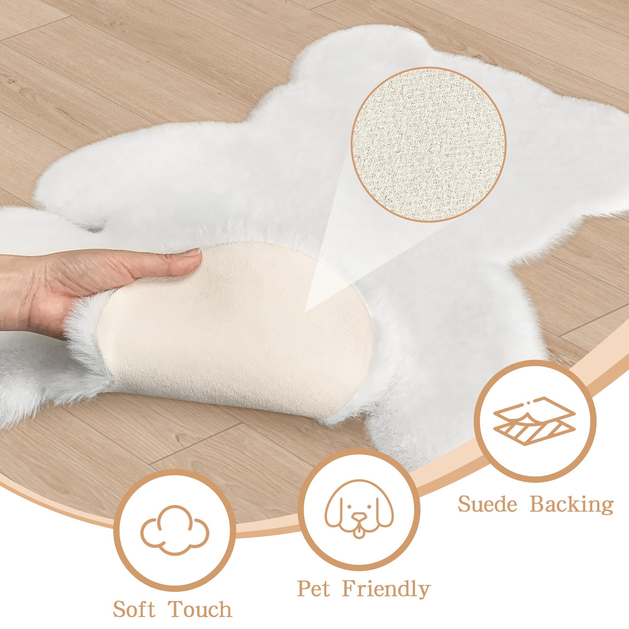 3x3.9ft White Small Bear Shaggy Rug - Ultra Soft Fluffy Faux Sheepskin Fur Area Rug for Nursery, Kids Room & Girls Bedroom Decor | Cozy Plush Carpet for Living Room, Home Aesthetic & Play Areas | Perfect for Floor Seating, Photo Backdrops & Cozy Spaces