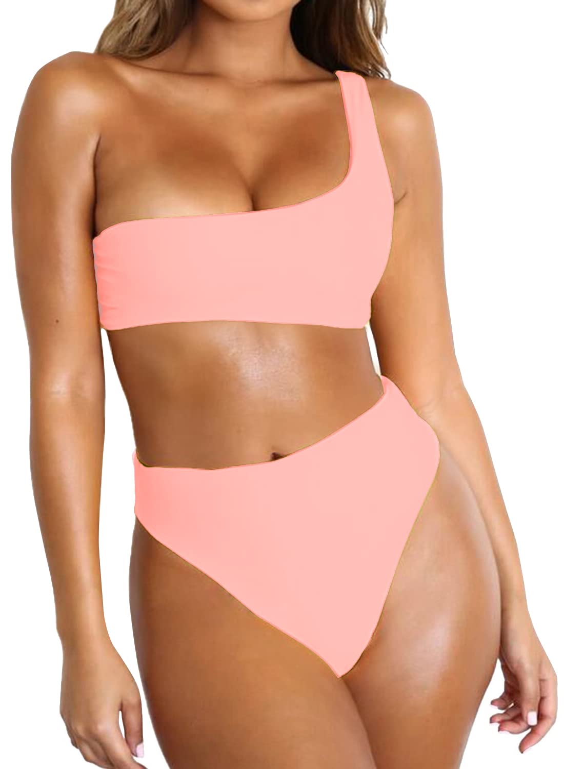 Byoauo Women's One Shoulder Bikini Top & High Waisted Bottom 2 Piece Swimsuit - Sexy Summer Beachwear for Pool Party & Vacation