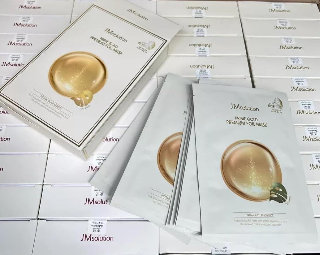 JM GOLD Premium 3-Layer Foil Face Mask - 35ml Intensive Hydrating & Nourishing Essence - Korean Skincare for Glowing Skin - 10 Sheet Pack | Perfect for Spa Night, Self-Care Routine & Gift Giving