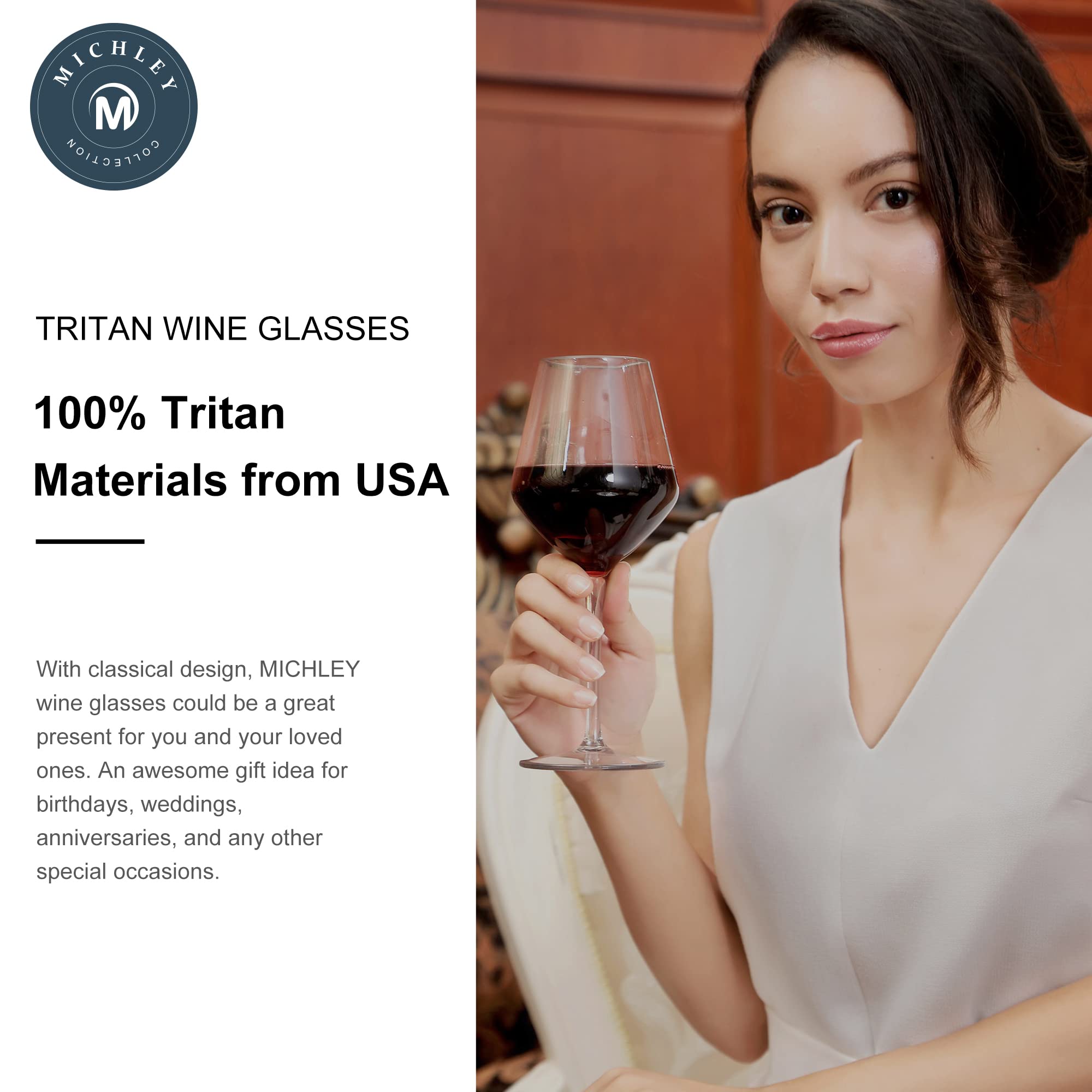 Unbreakable Tritan Plastic Wine Glasses - Set of 4 (15oz Each) | Dishwasher Safe Stemware for Outdoor, Picnic, Pool Party & RV Travel | Shatterproof Alternative to Glass
