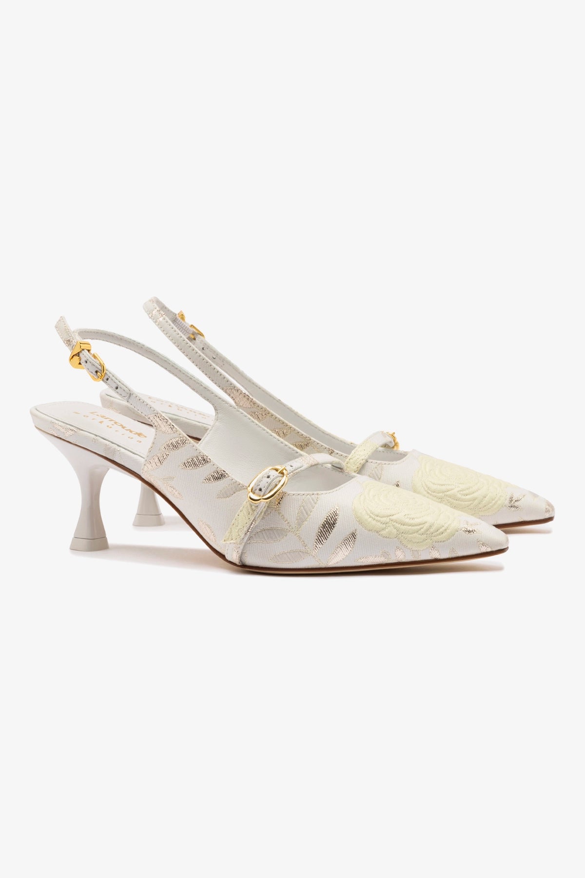 Larroudé x Markarian Ines Pump in Yvette Ivory Brocade - Elegant Women's Dress Shoes for Weddings, Parties & Special Occasions