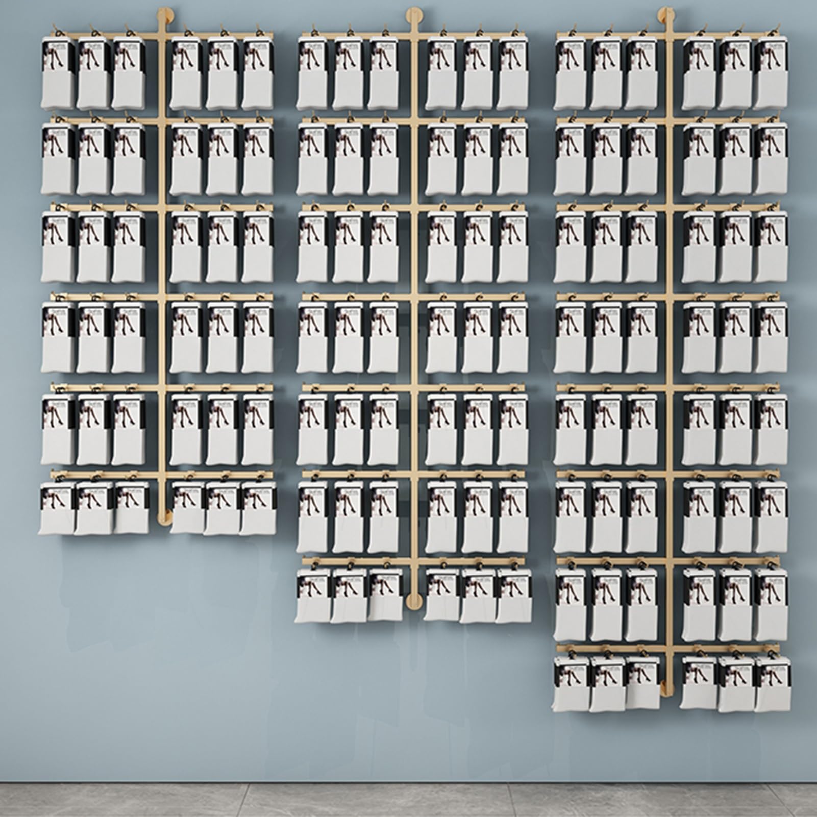 Wall-Mounted Retail Display Rack for Socks, Slippers & Accessories - Gold Commercial Shelving Unit for Clothing Stores & Boutiques | Space-Saving Storage Solution for Underwear, Phone Cases & Small Items