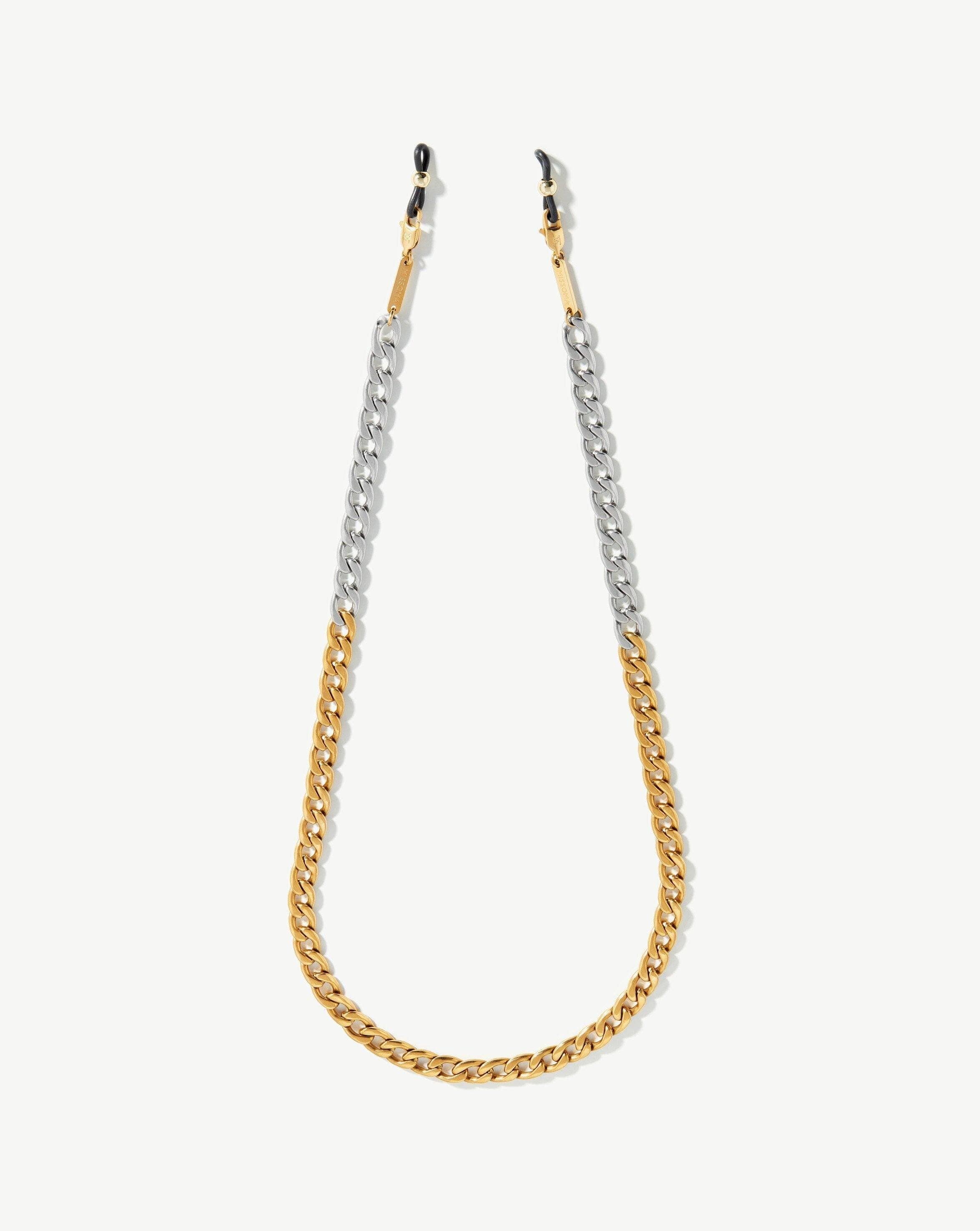 Two Tone Curb Chain Eyewear Holder - 18k Gold Plated & Silver Plated Glasses Chain for Women & Men | Perfect for Reading Glasses, Sunglasses & Eyewear Accessories