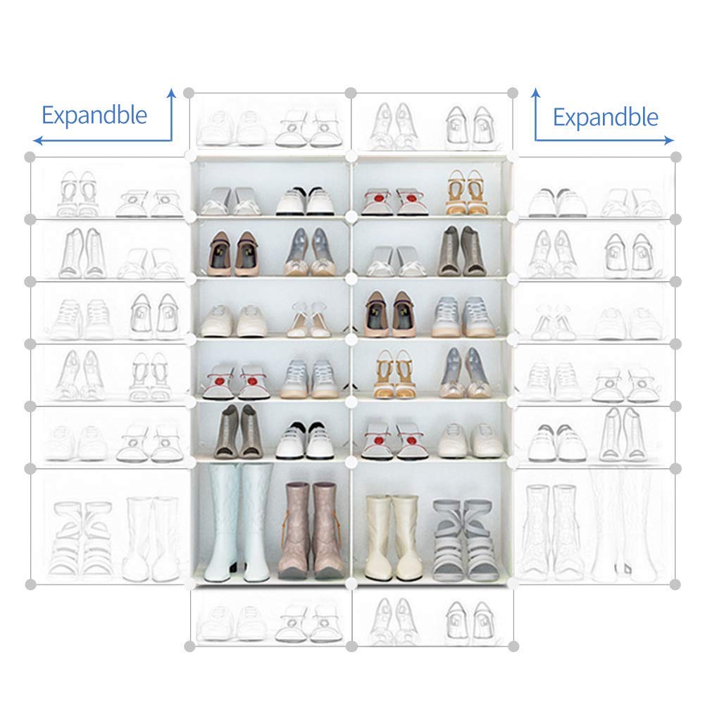 KOUSI Expandable 84 Grids Portable Shoe Rack Organizer - Space Saving Shoe Storage Tower for Heels, Boots, Slippers - Perfect for Closet, Entryway, Bedroom Organization (Black)