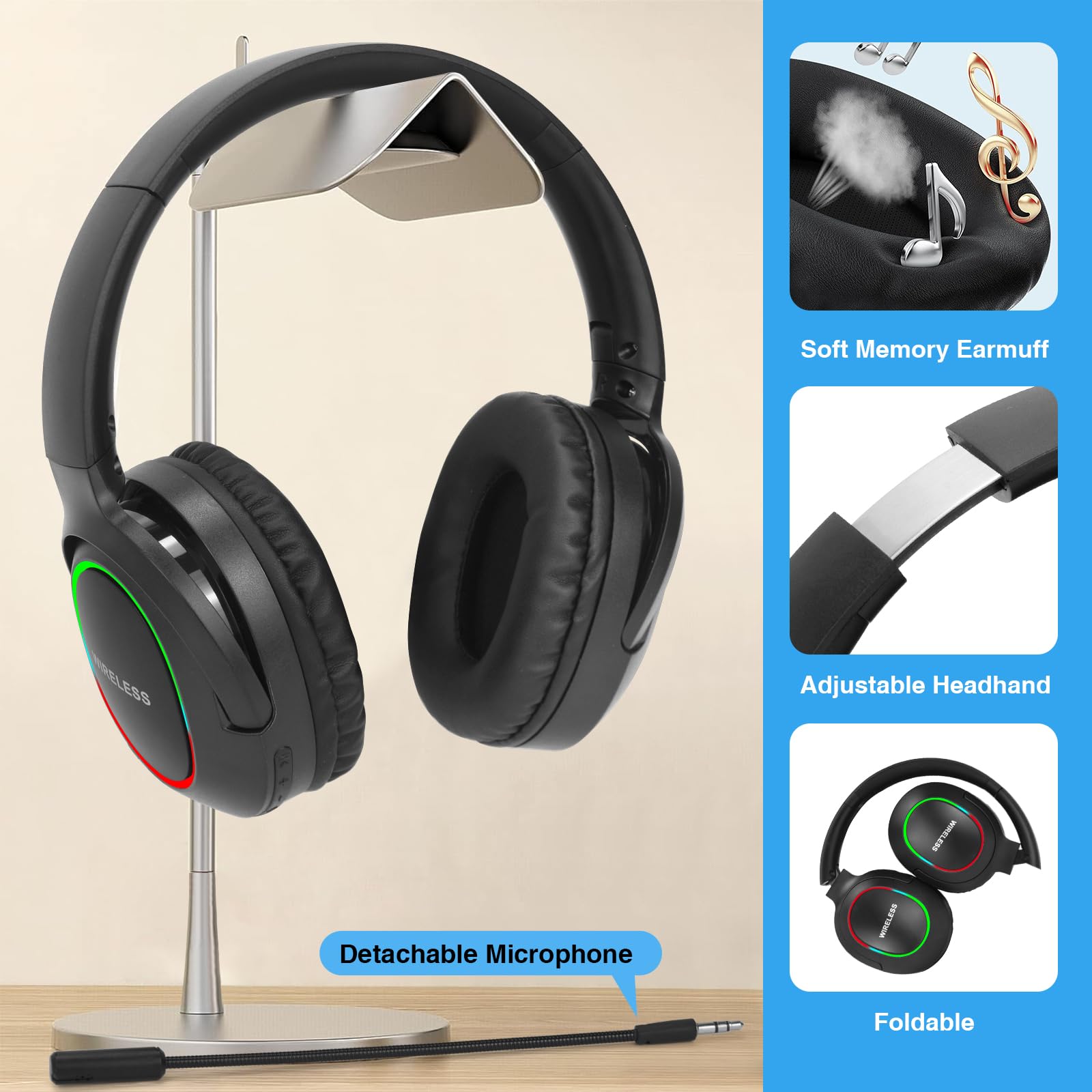 Wireless Bluetooth Over-Ear Headphones with Microphone - 35H Playtime, HiFi Stereo Sound, Foldable & Lightweight Design, Deep Bass for Home, Office, PC & Mobile - Ivory White | Perfect for Work, Travel & Music Lovers
