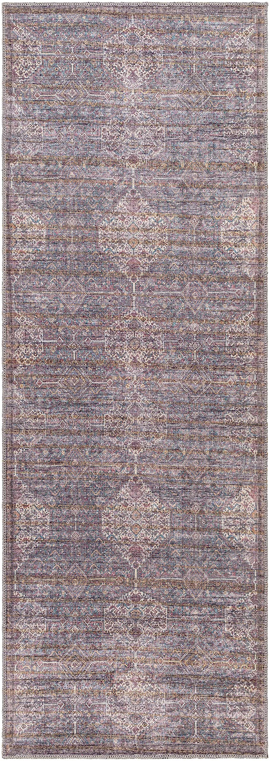 Hauteloom Calantac Washable Runner Rug for Hallway & Kitchen - Non-Slip, Stain Resistant - Blue, Purple, Beige - 2'7