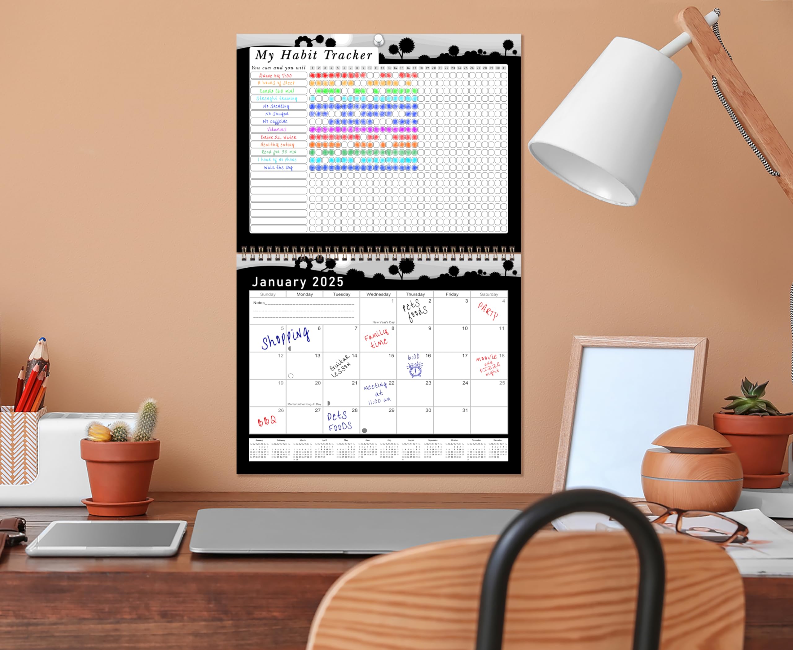 2025 Monthly Desktop & Wall Calendar Planner with Habit Tracker - Daily Weekly Monthly Goal Setting Motivational Journal - Inspirational Edition #015 - Perfect for Office, Home, School & Gift Giving