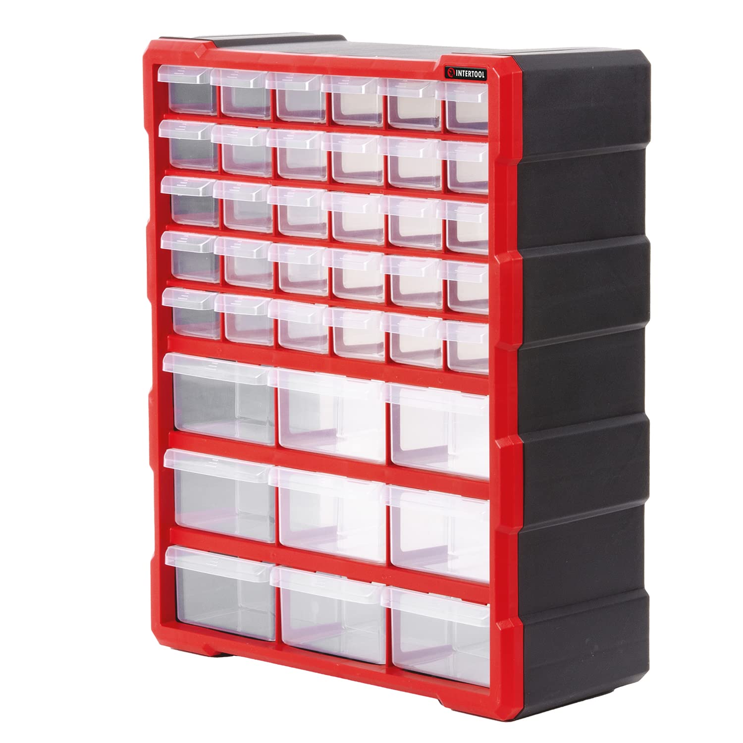 INTERTOOL 39-Drawer Storage Organizer with Removable Compartments - Perfect for Small Parts, Tools, LEGO Sorting, Arts & Crafts, Beads & Hardware - Garage & Workshop Organization Toolbox (18.5” x 15” x 6.5”) - Ideal for DIY Projects, Craft Rooms & Home Improvement Storage
