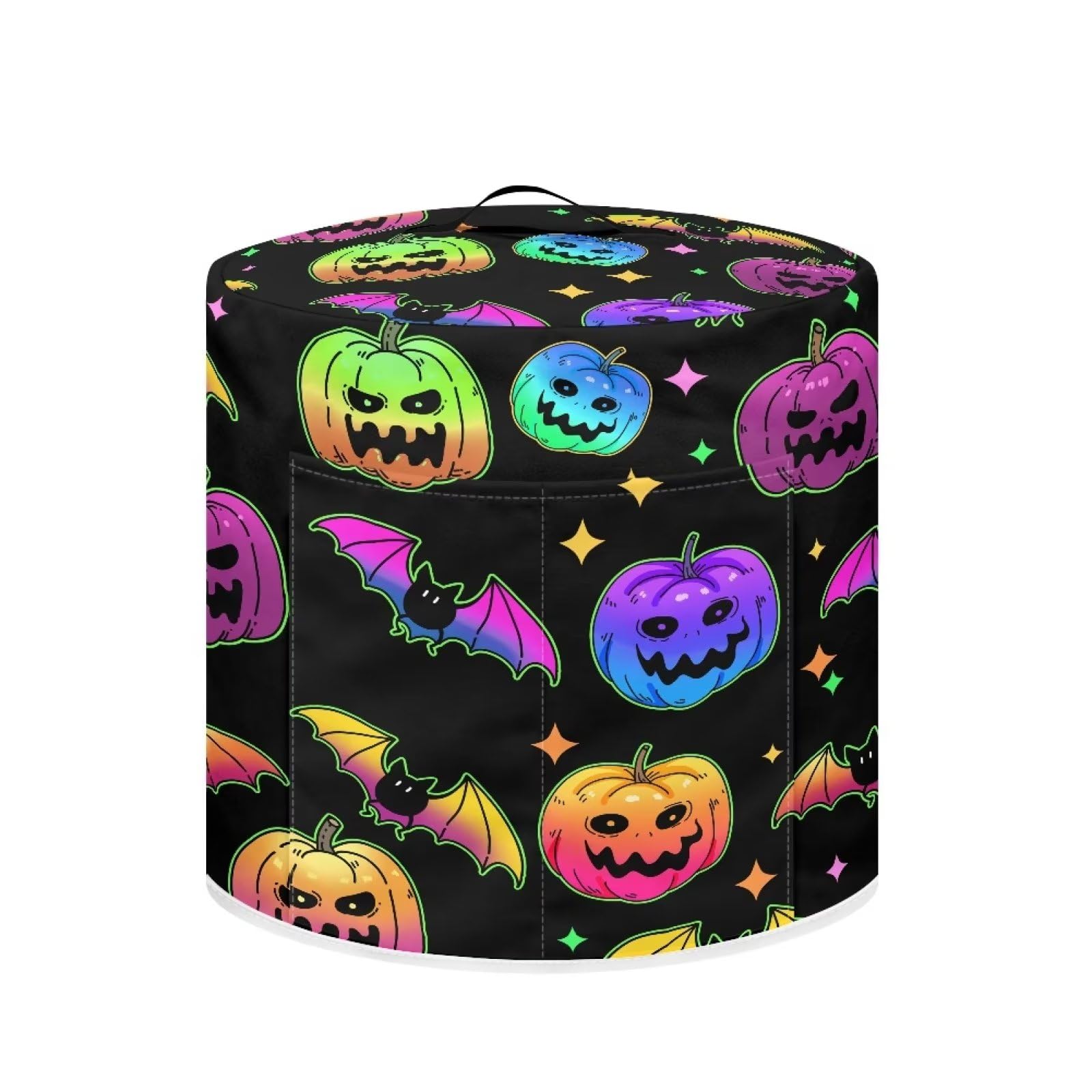 JOAIFO 3 qt Round Pressure Cooker Cover - Pumpkin Bat Print Kitchen Appliance Dust Cover with Storage Pockets for Electric Pressure Cooker, Air Fryer, Rice Cooker & Steamer - Perfect for Halloween Decor & Small Kitchen Organization