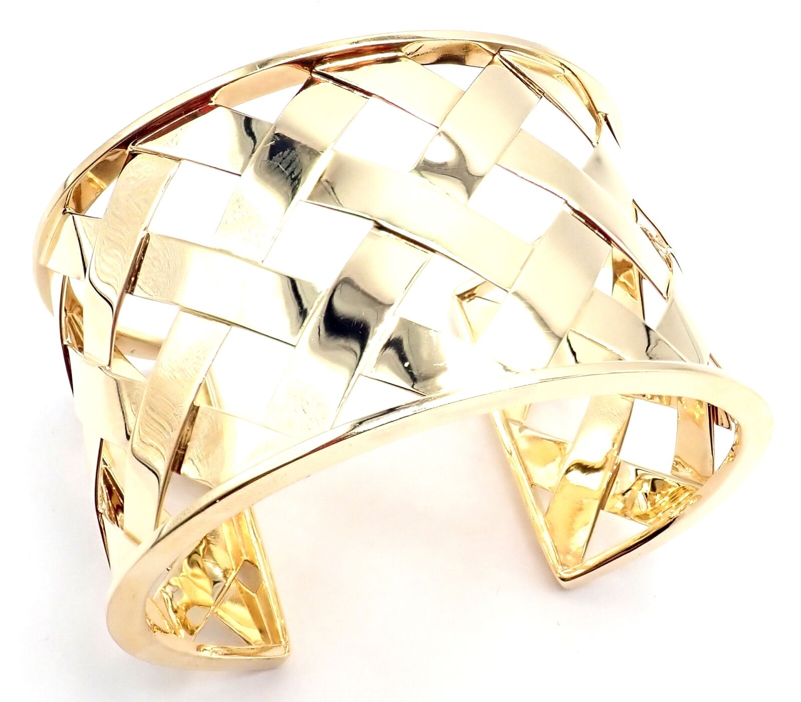 Authentic Verdura 18k Yellow Gold Criss Cross Wide Cuff Bracelet - Luxury Vintage Jewelry for Women, Perfect for Weddings & Special Occasions