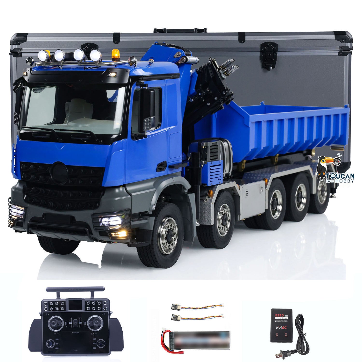 1/14 Scale RC Hydraulic Crane Dump Truck - 10x10 All-Wheel Drive Dump Car Model with 3-Speed Gearbox, U-Shaped Heavy-Duty Bucket & Timber Flatbed - Perfect for Construction Site Play, Collecting, and RC Hobby Enthusiasts