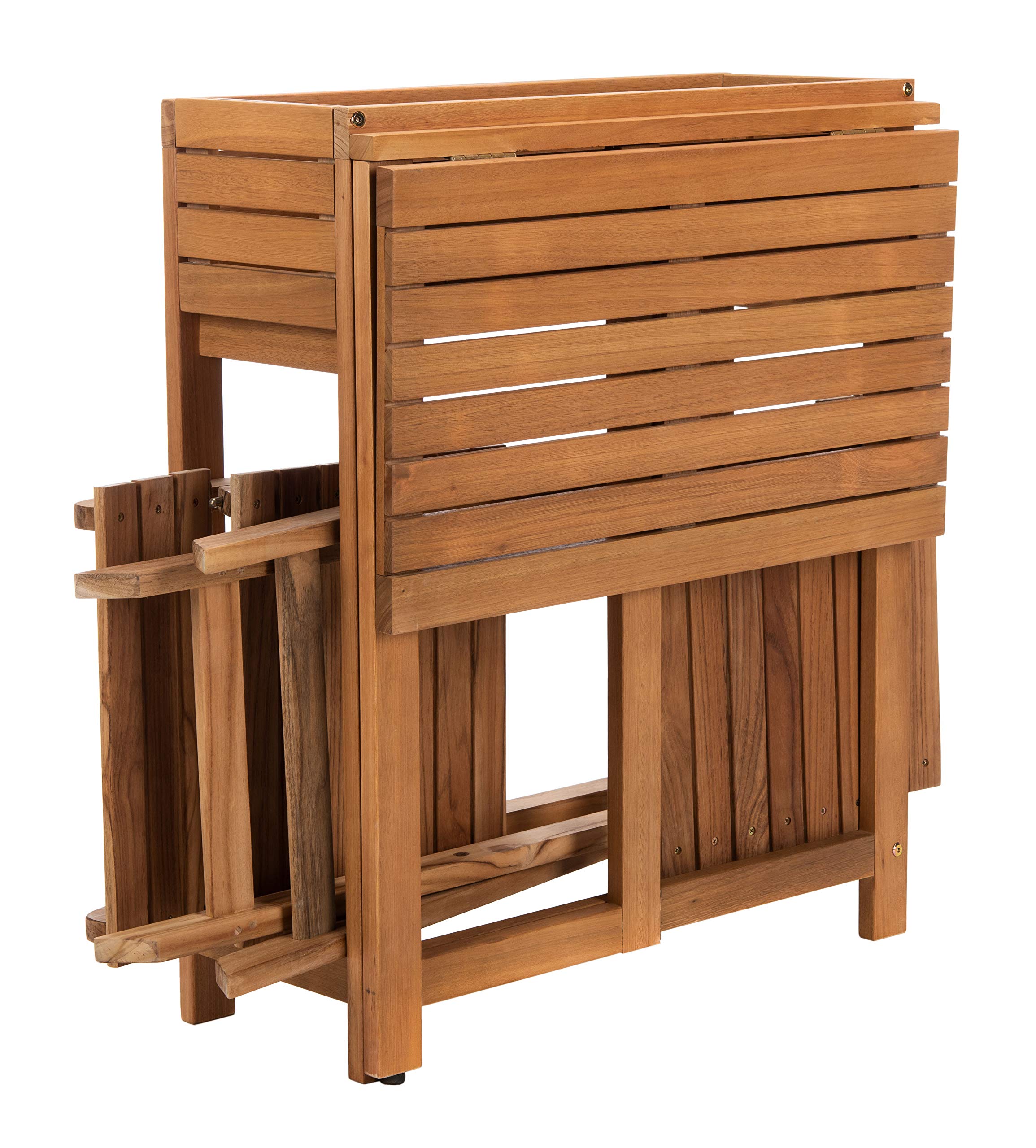 SAFAVIEH PAT7046A 3-Piece Outdoor Bistro Set - Natural Flower Shelf Design, Weather-Resistant Patio Furniture for Garden, Balcony & Backyard Dining
