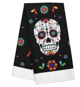 Halloween Day of The Dead Sugar Skull Towel Set of 2 | Decorative Kitchen & Bathroom Hand Towels | Festive Holiday Decor | Perfect for Halloween Parties, Dia de Los Muertos Celebrations & Seasonal Home Styling
