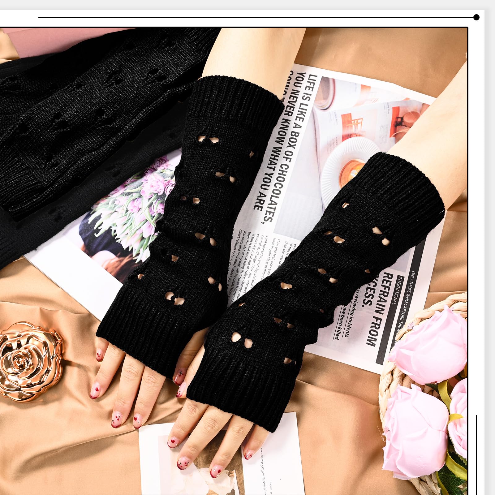 3 Pairs Y2K Arm Warmers - Fairy Grunge Fingerless Gloves, Harajuku Ripped Crochet Knitted Sleeves for Women | Gothic Fashion, Rave Outfits & Winter Layering Accessories
