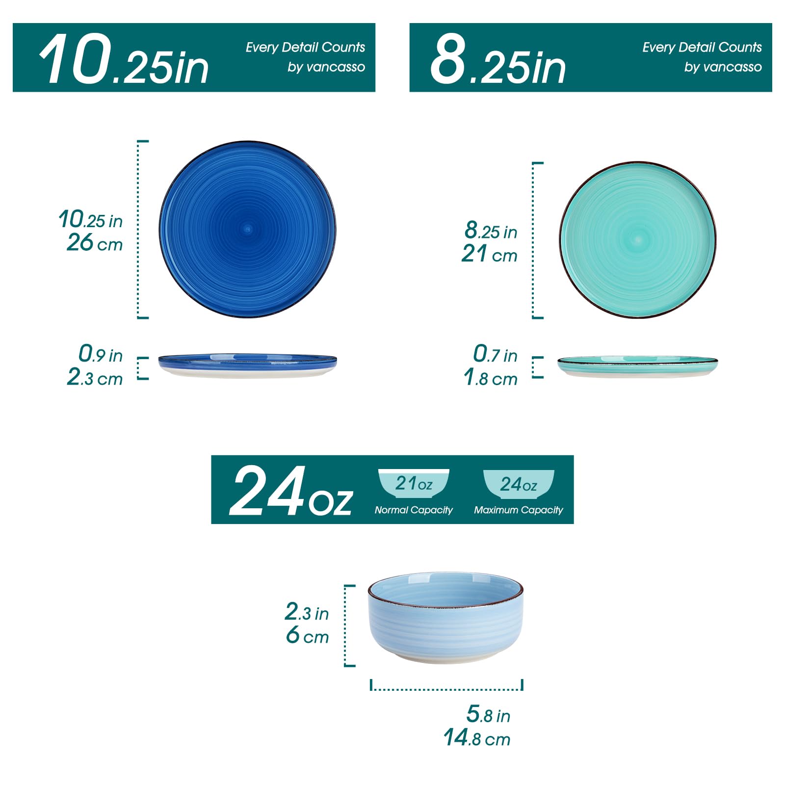 Vancasso Bonita Blue 12-Piece Stoneware Dinnerware Set for 4 - Plates & Bowls, Dishwasher & Microwave Safe - Perfect for Family Dinners, Parties & Everyday Use