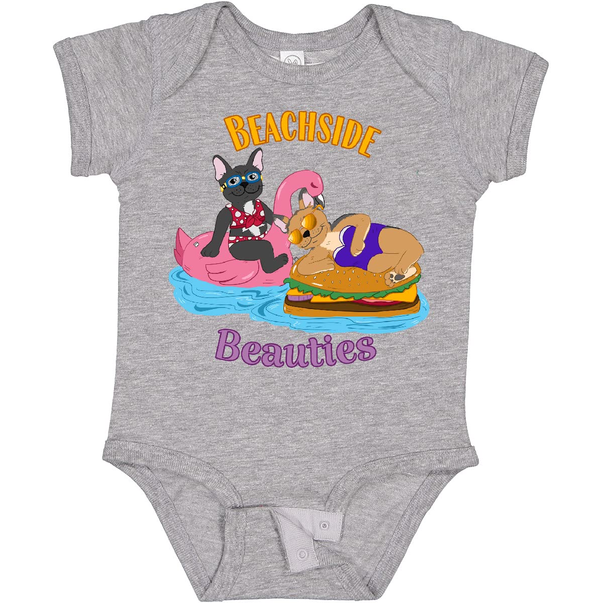 Inktastic Beachside Beauties Cute French Bulldogs on Pool Floaties Baby Bodysuit - Soft Cotton Infant Onesie for Summer Beach Outings, Pool Parties & Family Vacations
