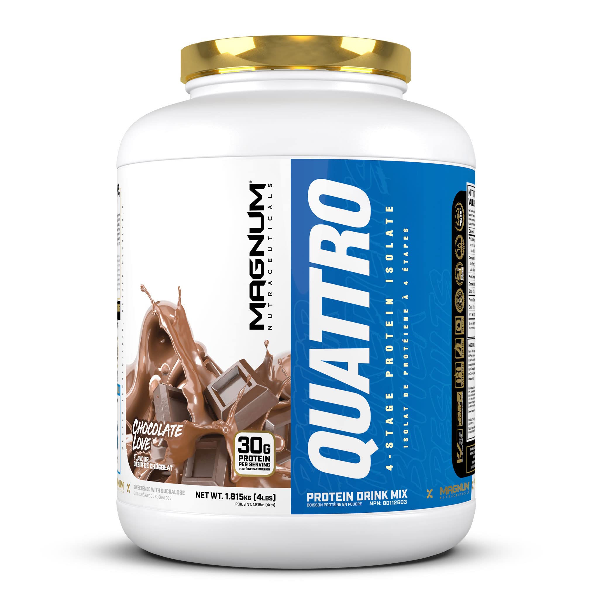 Magnum Nutraceuticals Quattro Chocolate Love Lactose-Free Whey Protein Powder for Muscle Recovery - 4 lbs (1.81 kg) for Men & Women | Post-Workout Shake, Breakfast Smoothie, Healthy Snack Replacement