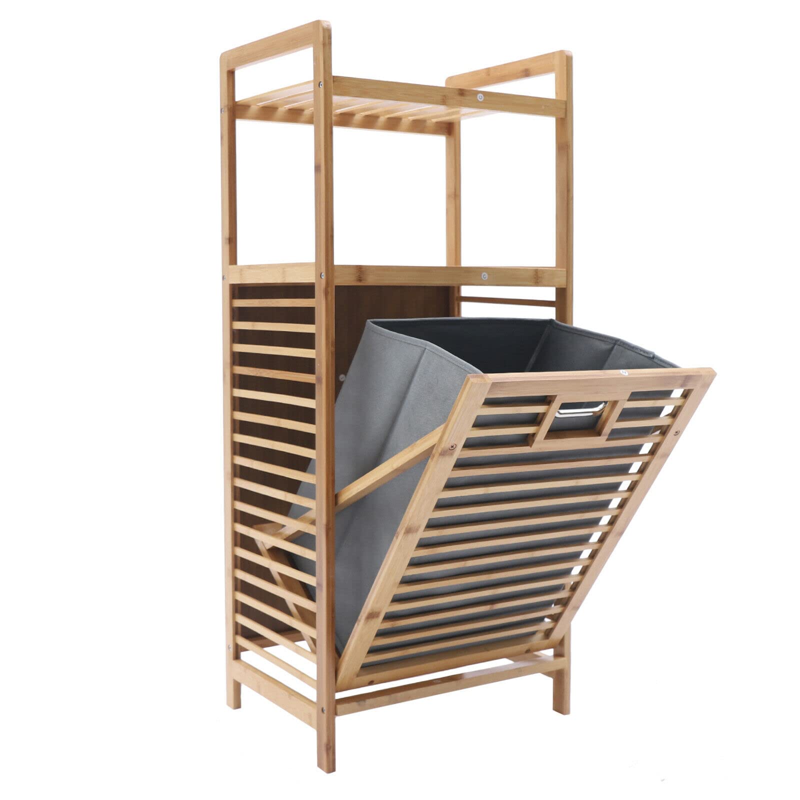 Bamboo Laundry Hamper Cabinet Organizer - Foldable Floor Stand with Storage Shelf for Bathroom, Bedroom & Closet - Perfect for Organizing Towels, Clothes & Household Items