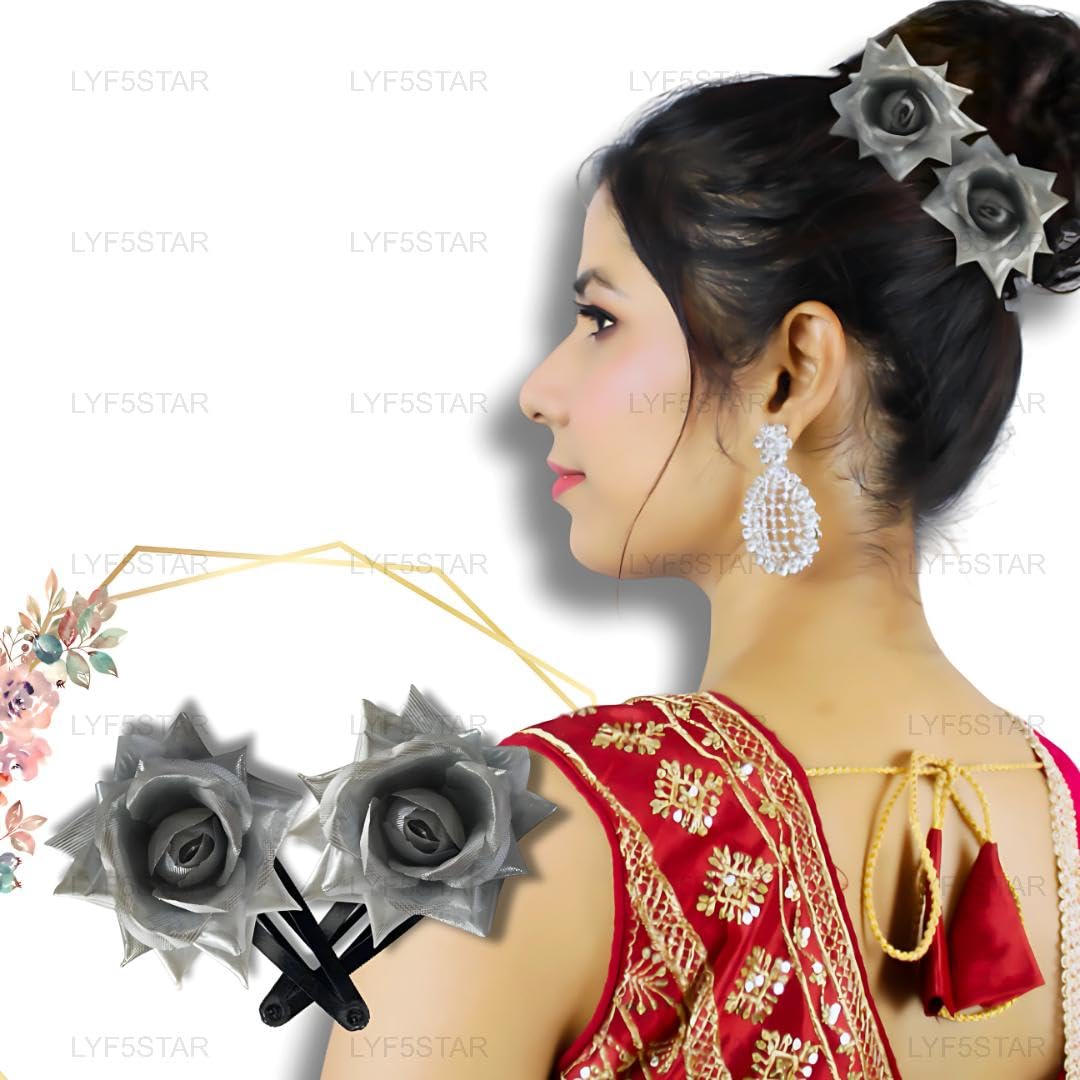 LYF5STAR Handmade Artificial Rose Hair Clip - Elegant Bridal Hair Accessories for Women & Girls, Pack of 2 | Perfect for Weddings, Parties, TikTok Videos & Everyday Fashion
