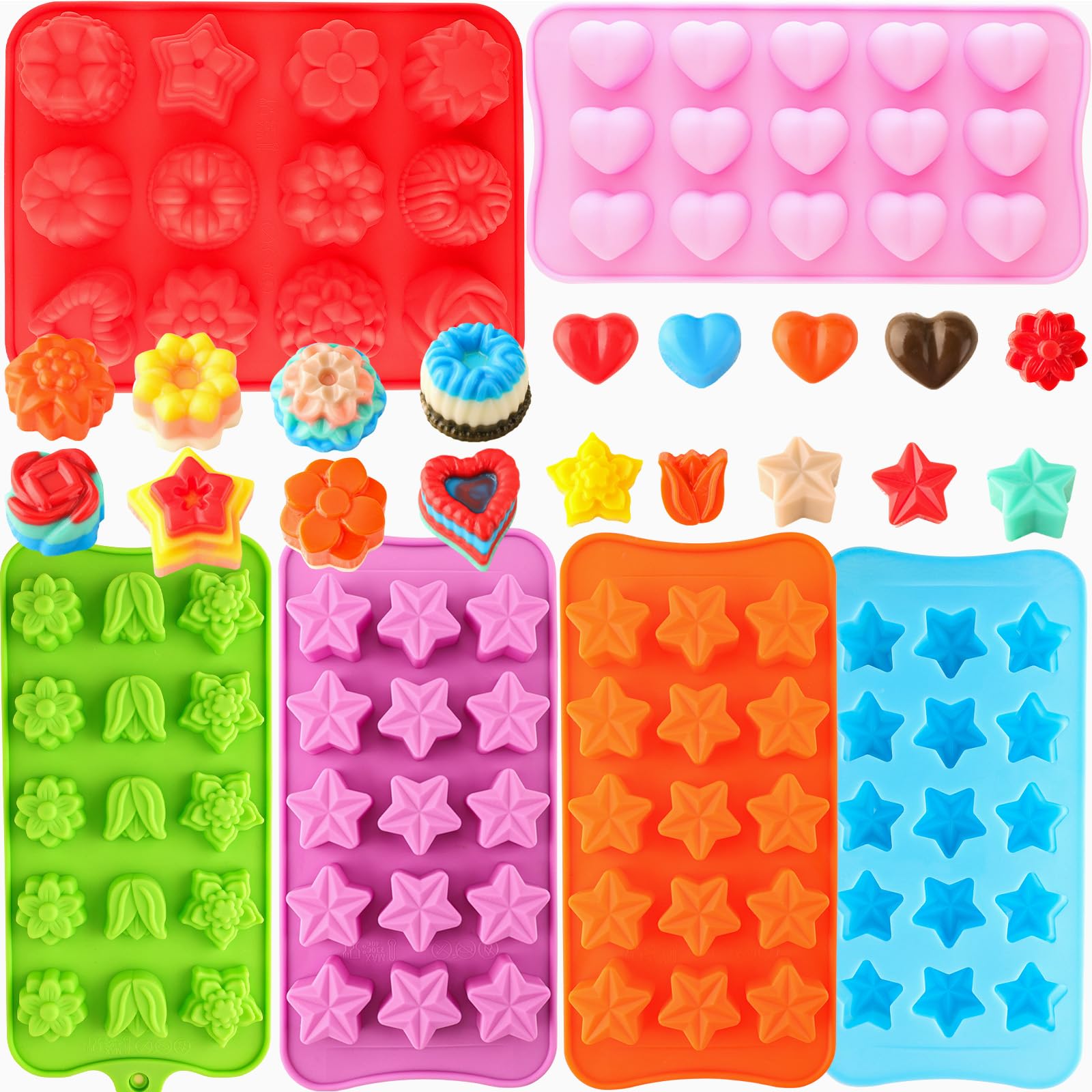 Premium Silicone Chocolate Molds Set - 6PCS Flower, Heart & Star Baking Molds for DIY Candy, Ice Cubes, Cake Decorations | Perfect for Valentine's Day, Birthday Parties & Holiday Treats