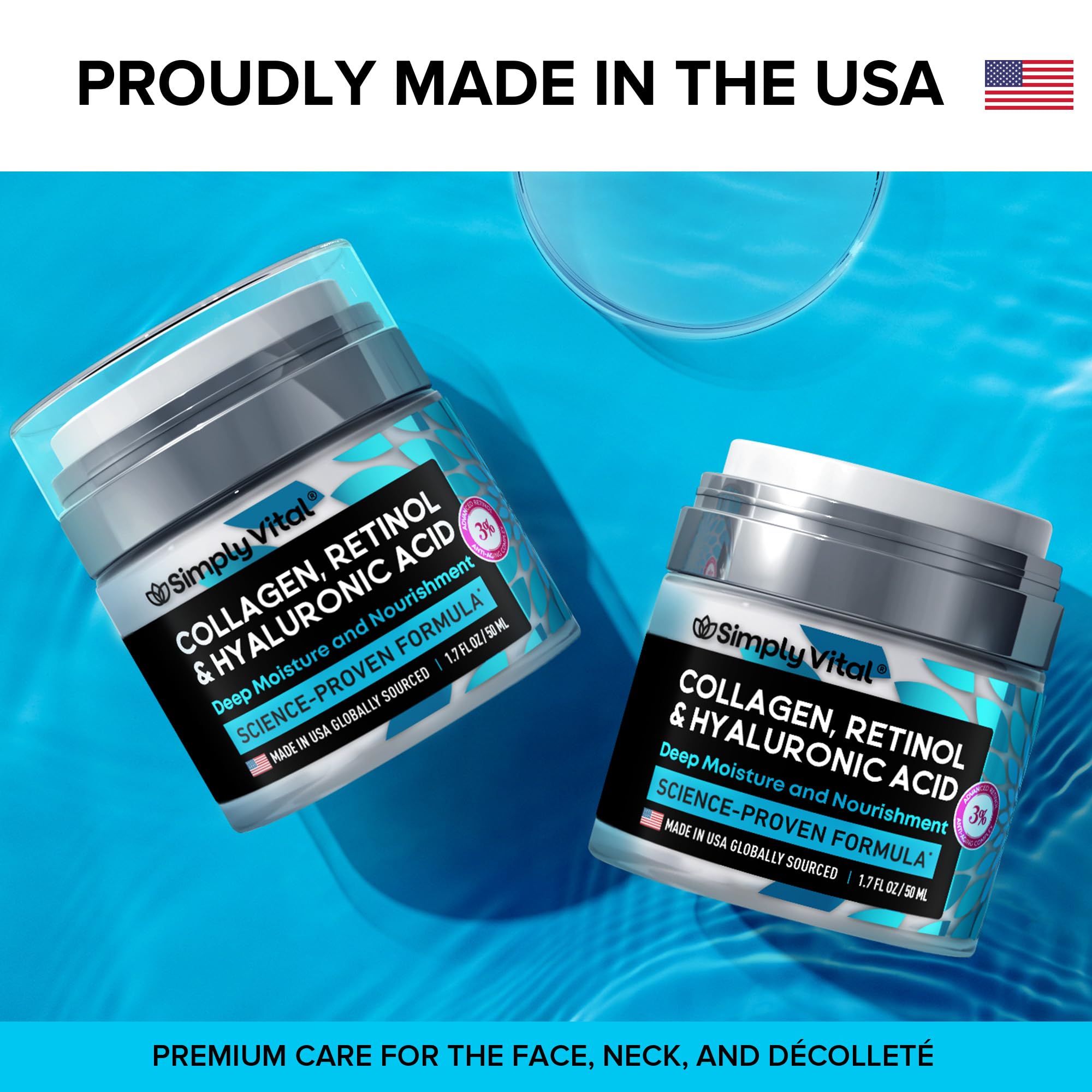 SimplyVital Collagen Face Moisturizer with Retinol & Hyaluronic Acid - Anti-Aging Cream for Face, Neck & Décolleté - Made in USA, Daily Hydrating Moisturizer (2-Pack) - Perfect for Nighttime Skincare Routine & Wrinkle Reduction