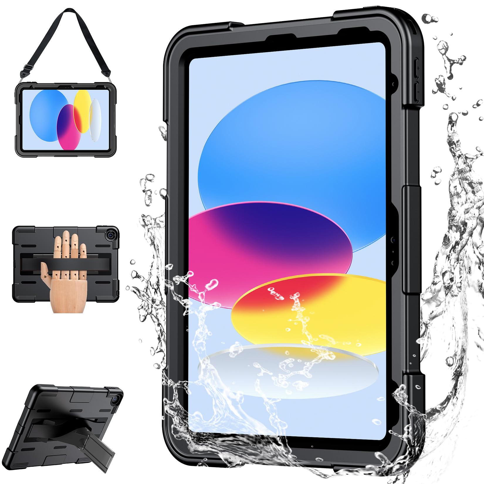 Military Grade Shockproof iPad 10th Generation Case (10.9 Inch, 2022 Model) - IP68 Waterproof, Drop Protection with Built-in Screen Protector, Stand & Hand Strap | Perfect for Outdoor Adventures, Travel & Daily Commuting
